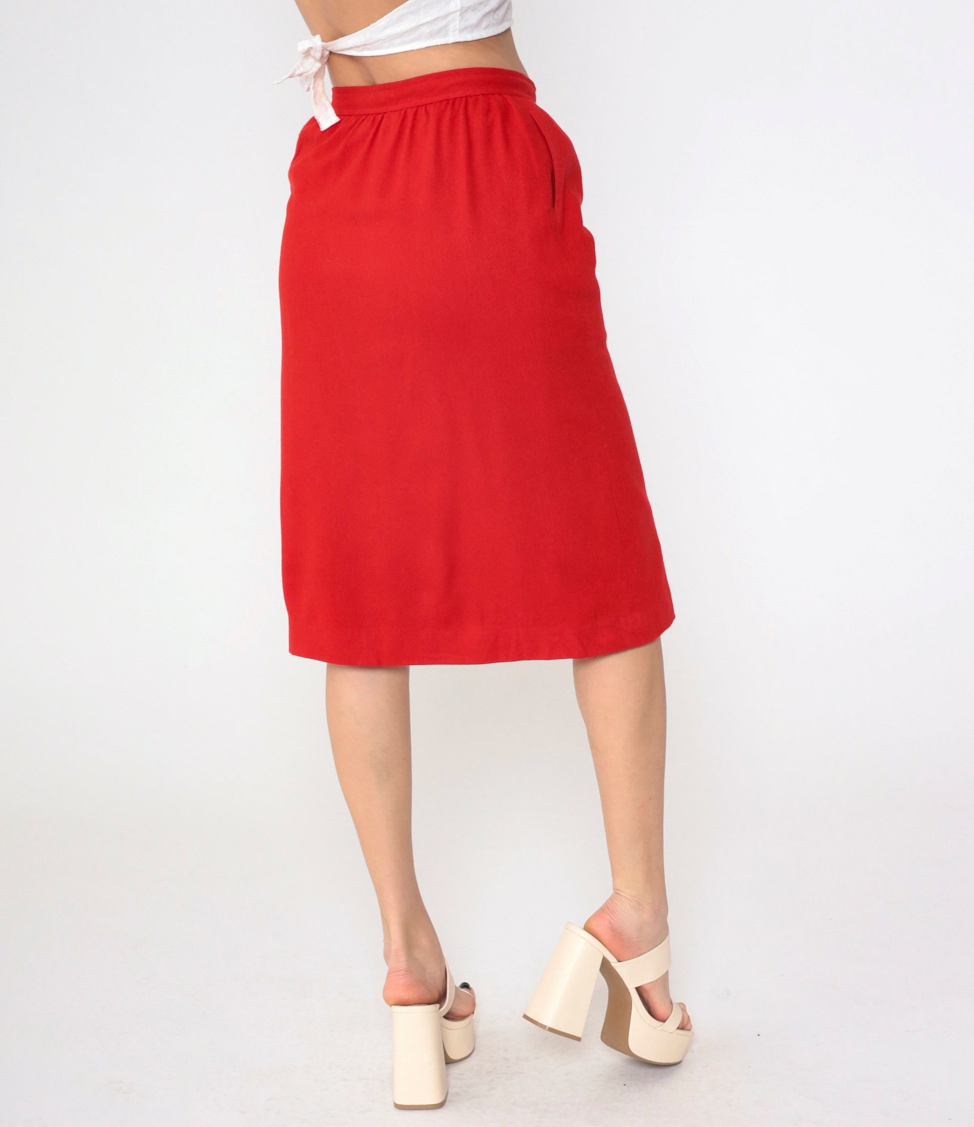 80s I. Magnin Evan Picone Red Wool Pencil Skirt High Waist Medium