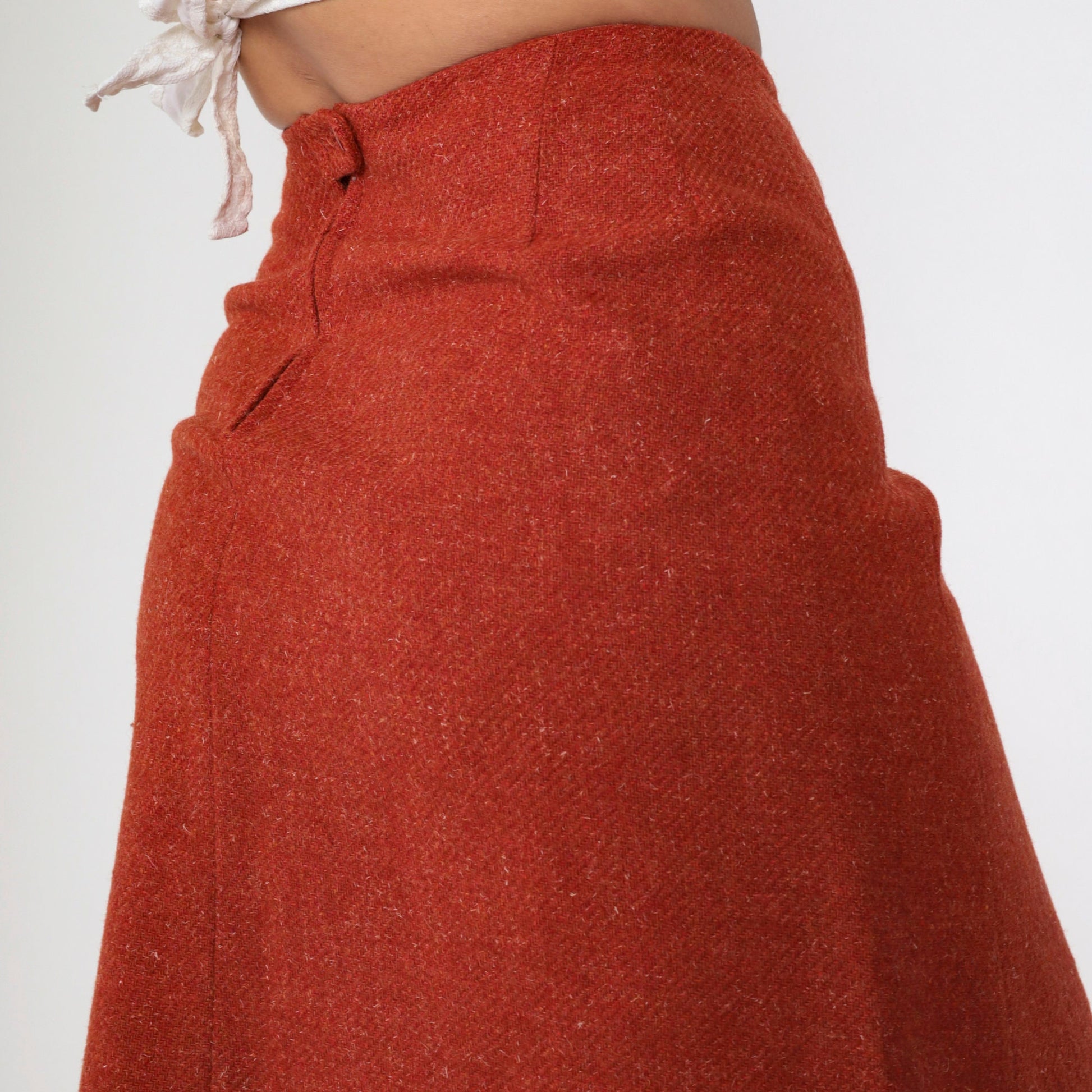 70s Wool Blend Mini Pencil Skirt High Waist Rust Orange Flecked Extra Small