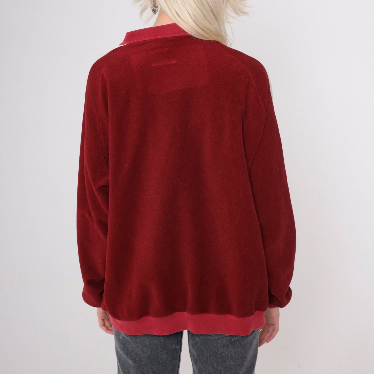 80s Lee Velour Track Jacket Burgundy Striped Zip Up Extra Large XL