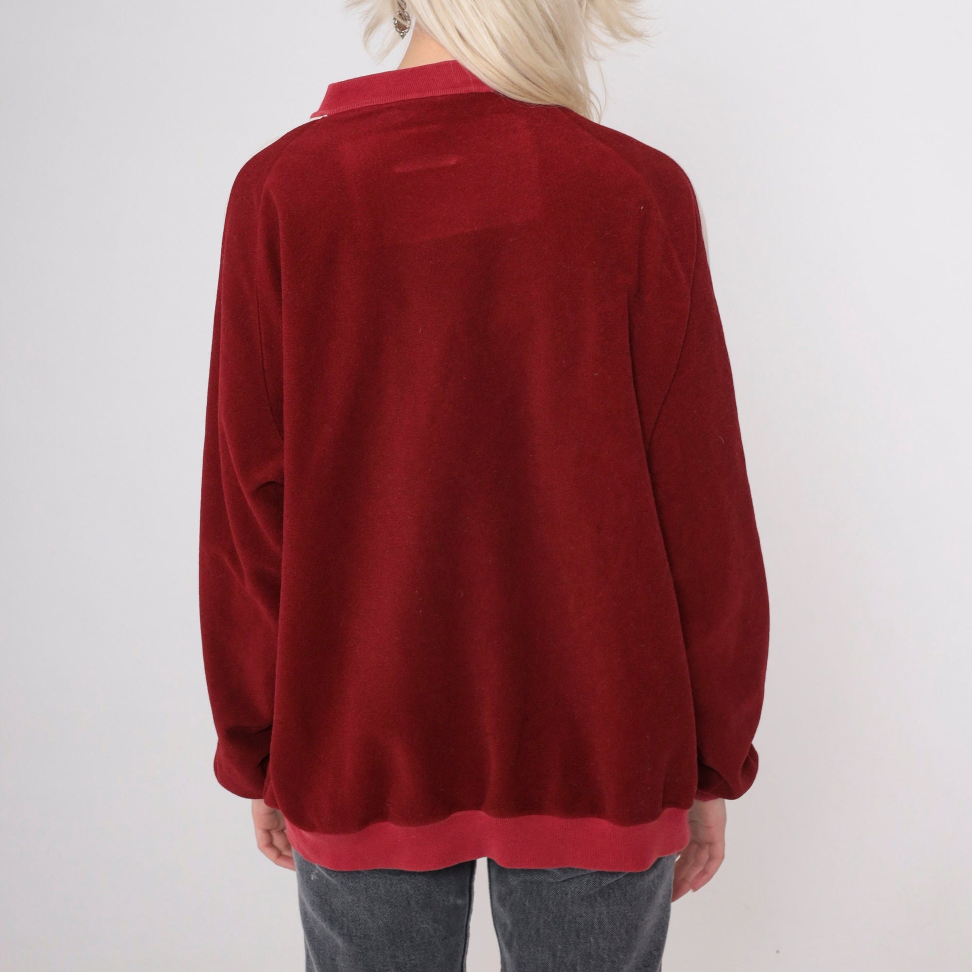 80s Lee Velour Track Jacket Burgundy Striped Zip Up Extra Large XL
