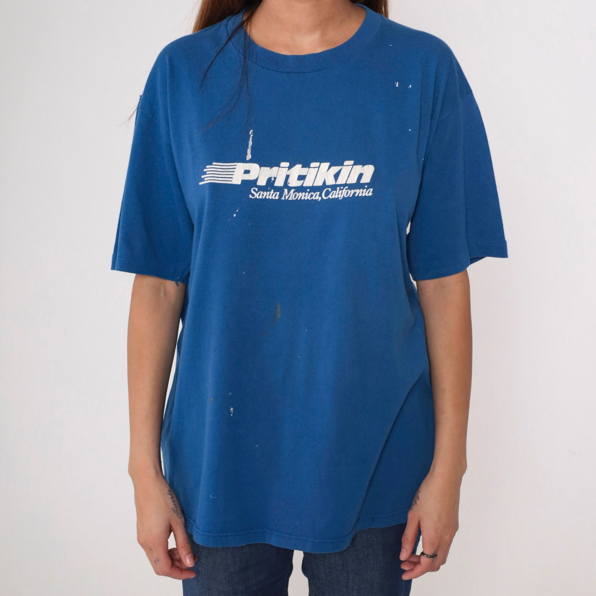 80s Pritikin Longevity Center Santa Monica Graphic T-Shirt Blue Extra Large XL