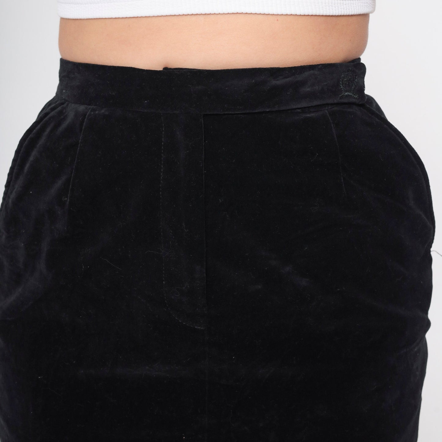 90s Tommy Hilfiger Black Velvet Pencil Skirt High Waisted Mini Small
