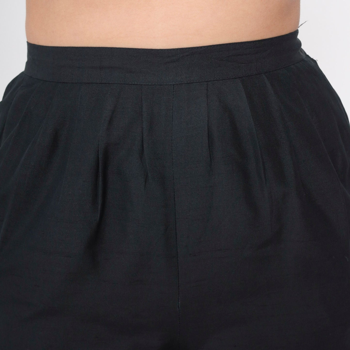 80s Black Silk Pleated Trousers High Waisted Straight Leg Small