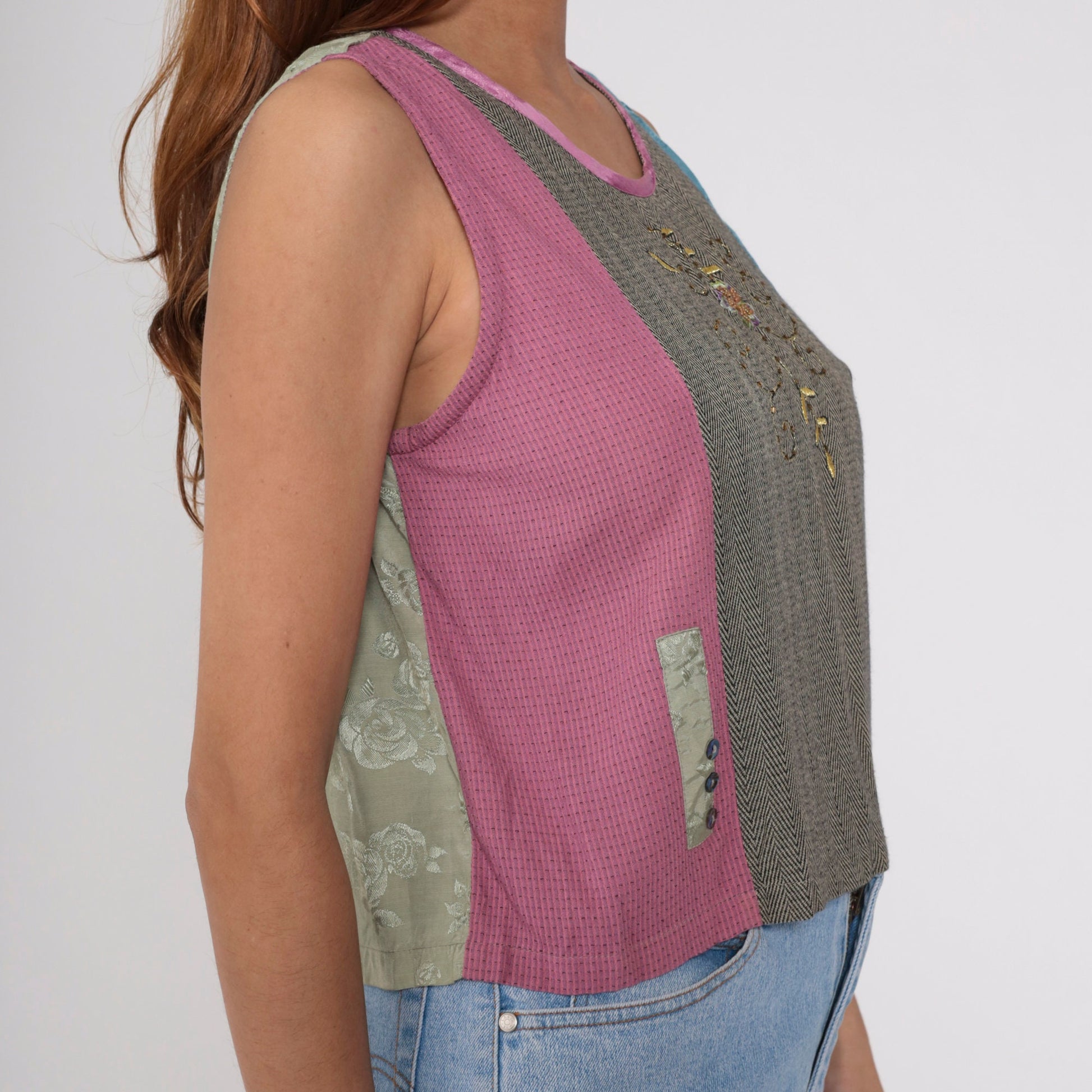 90s Faith by Celia Forrester Floral Beaded Tank Top Embroidered Medium
