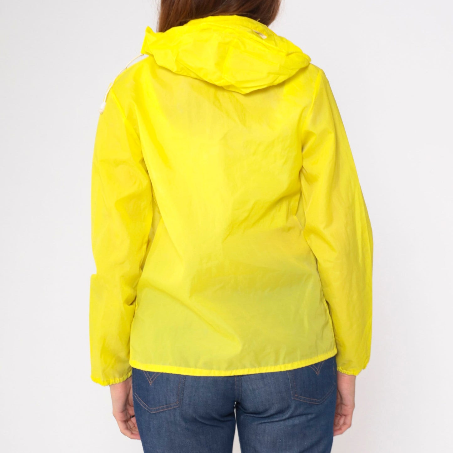 70s Yellow Nylon Windbreaker Jacket Semi-Sheer Zip-Up Extra Small