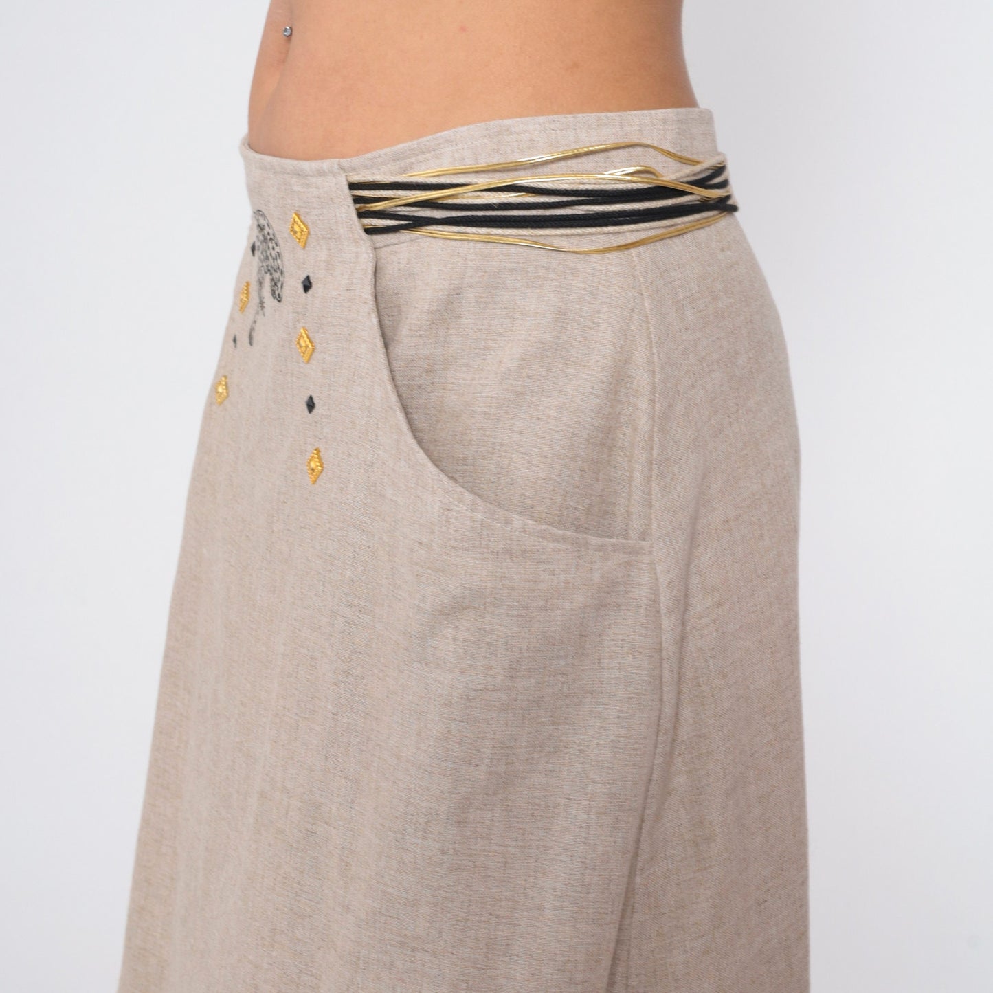 90s Joseph Ribkoff Leopard Print Maxi Skirt Tan Gold Studs Large L