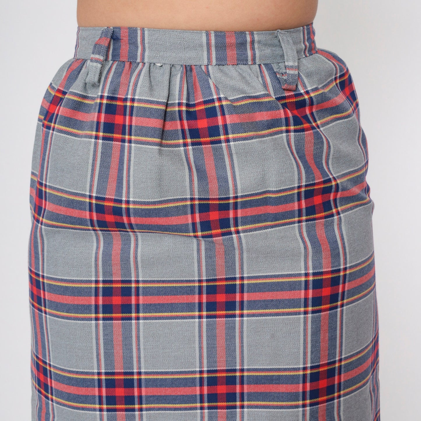 70s Grey Plaid Mini Skirt High Waist Straight Tartan Small