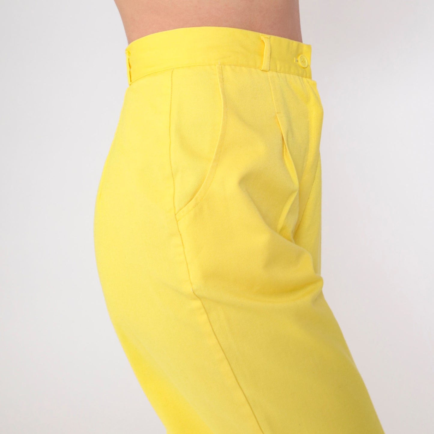 80s Yellow High-Waisted Pleated Tapered Trousers Extra Small