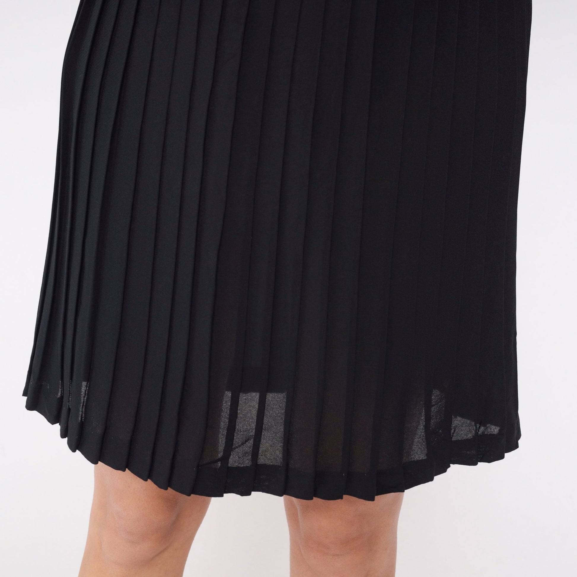 60s Black Pleated Mini Skirt High Waist Semi-Sheer Extra Small XS