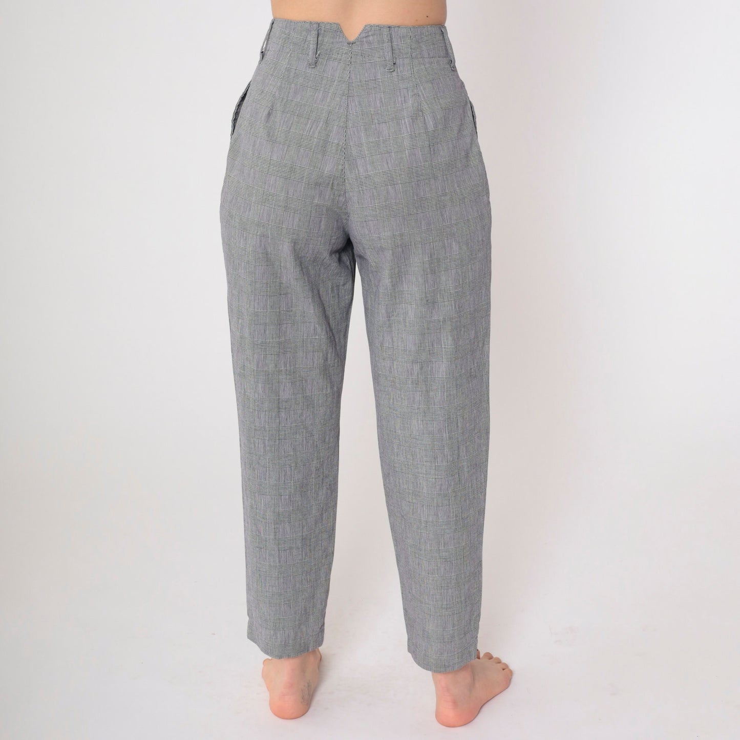 90s Calvin Klein Sport Grey Plaid Tapered Trousers High Waist Pleated Small