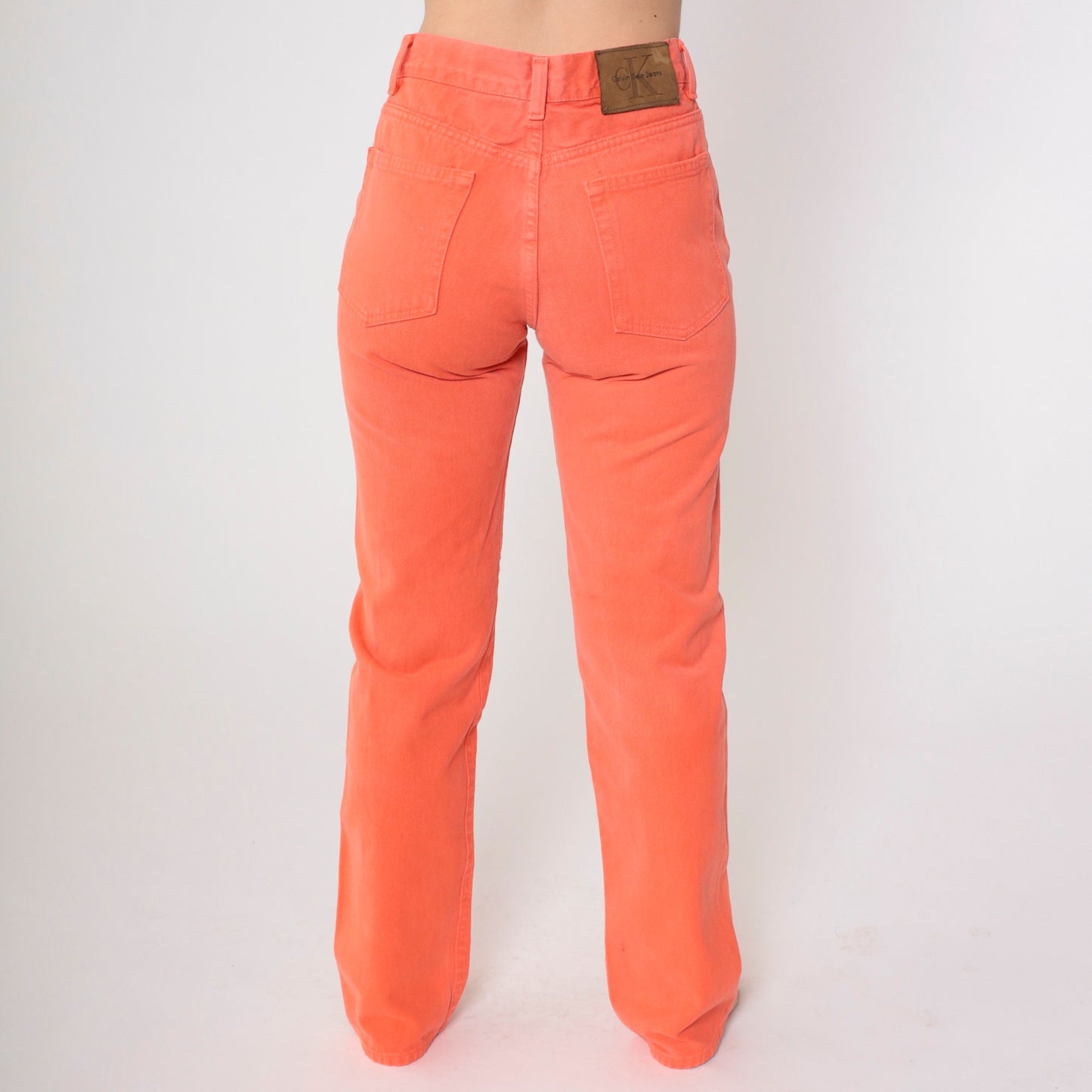 Calvin Klein 90s Orange Denim Mom Jeans Mid Rise Straight Leg Small S