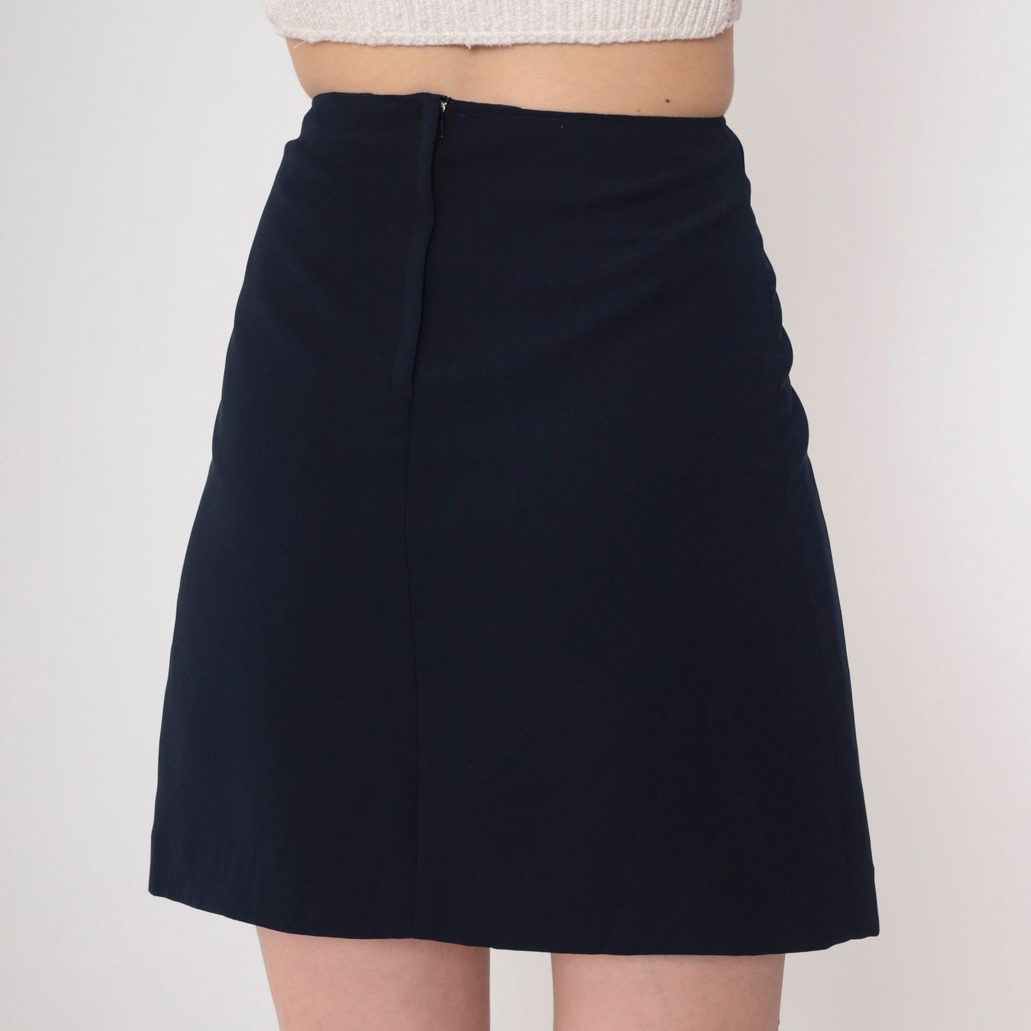 90s Navy Rhinestone Beaded Mini Skirt High Waisted Pleated Pencil Small S