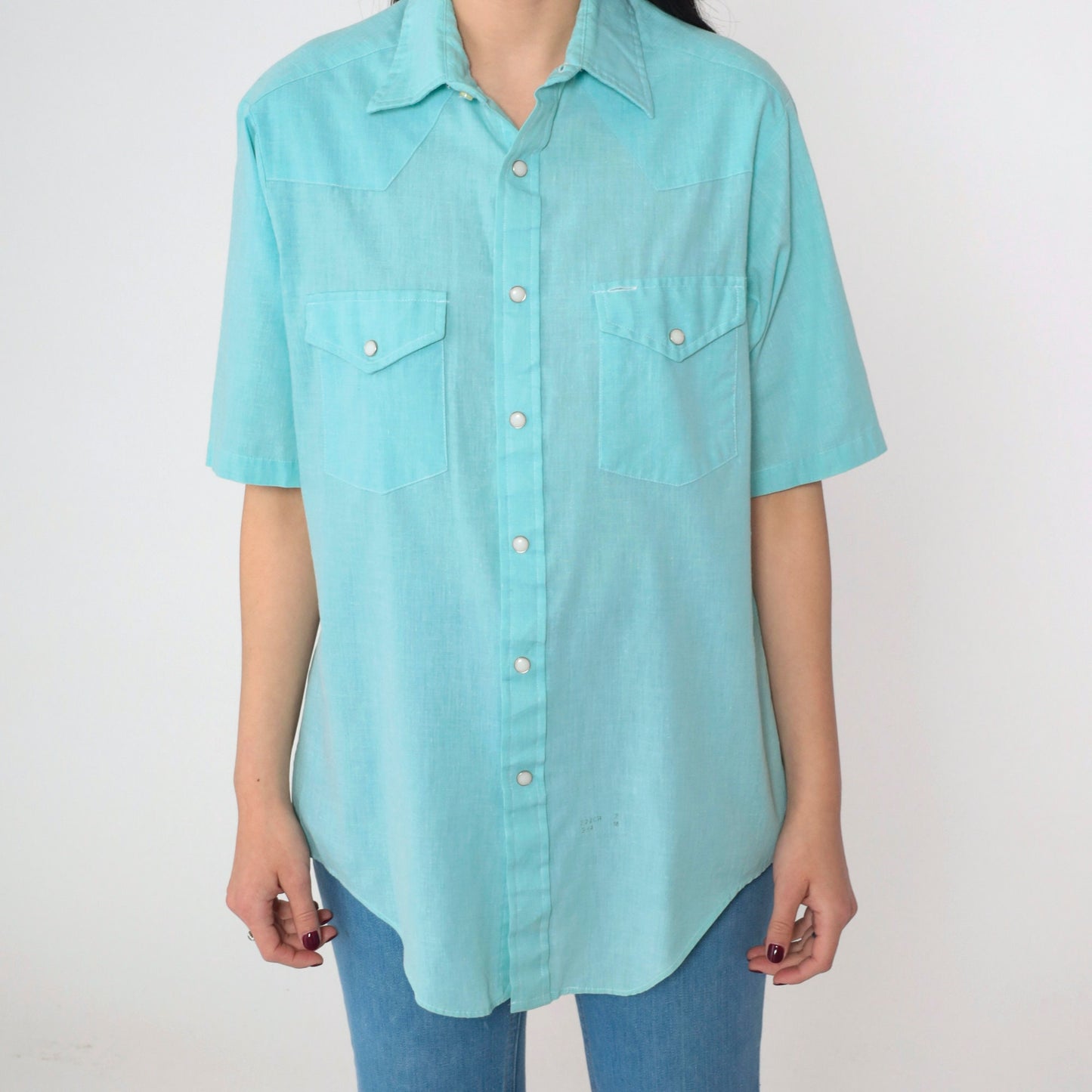 70s Charlie Brown Western Pearl Snap Shirt Blue Short Sleeve Men's Medium