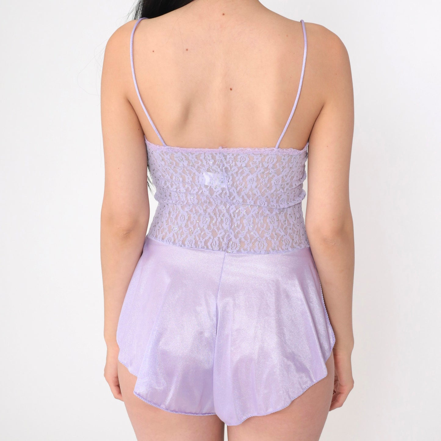 80s Purple Lace Teddy Lingerie Bodysuit Rhinestone Beaded Floral Small S