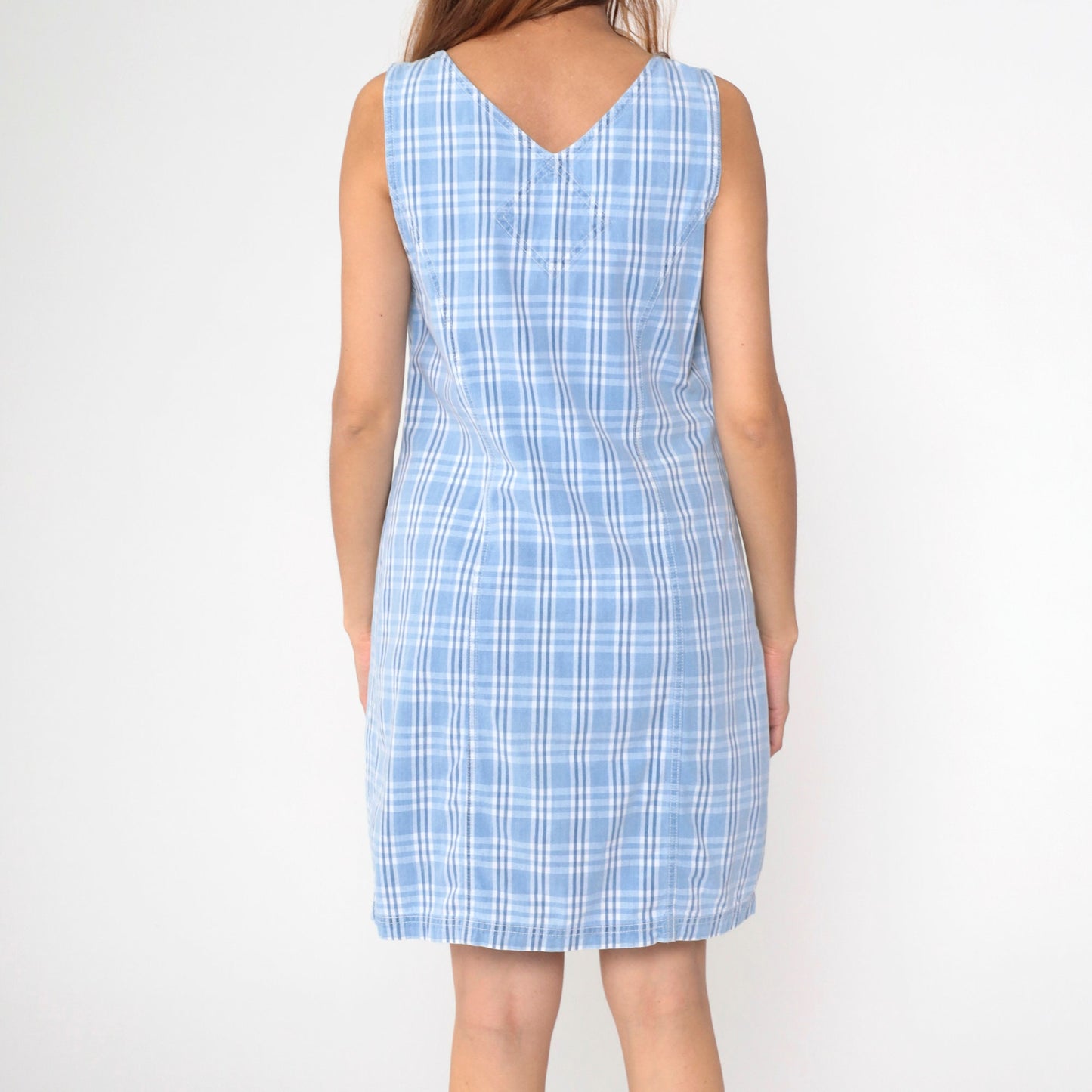 90s Blue Plaid Jumper Dress Mini Sleeveless Buckle Strap Pinafore Medium