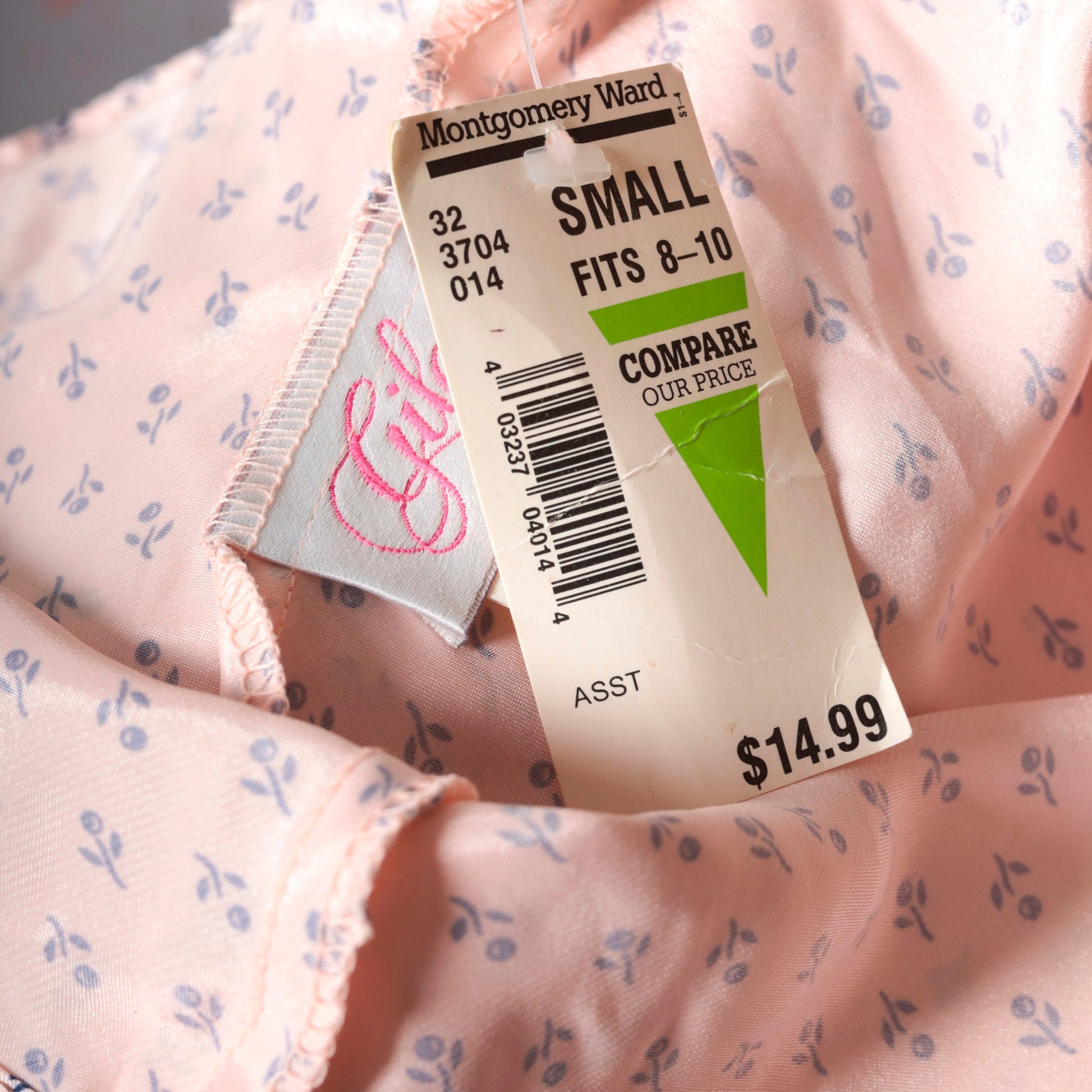 90s Baby Pink Satin Slip Dress Floral V Neck Mini Small