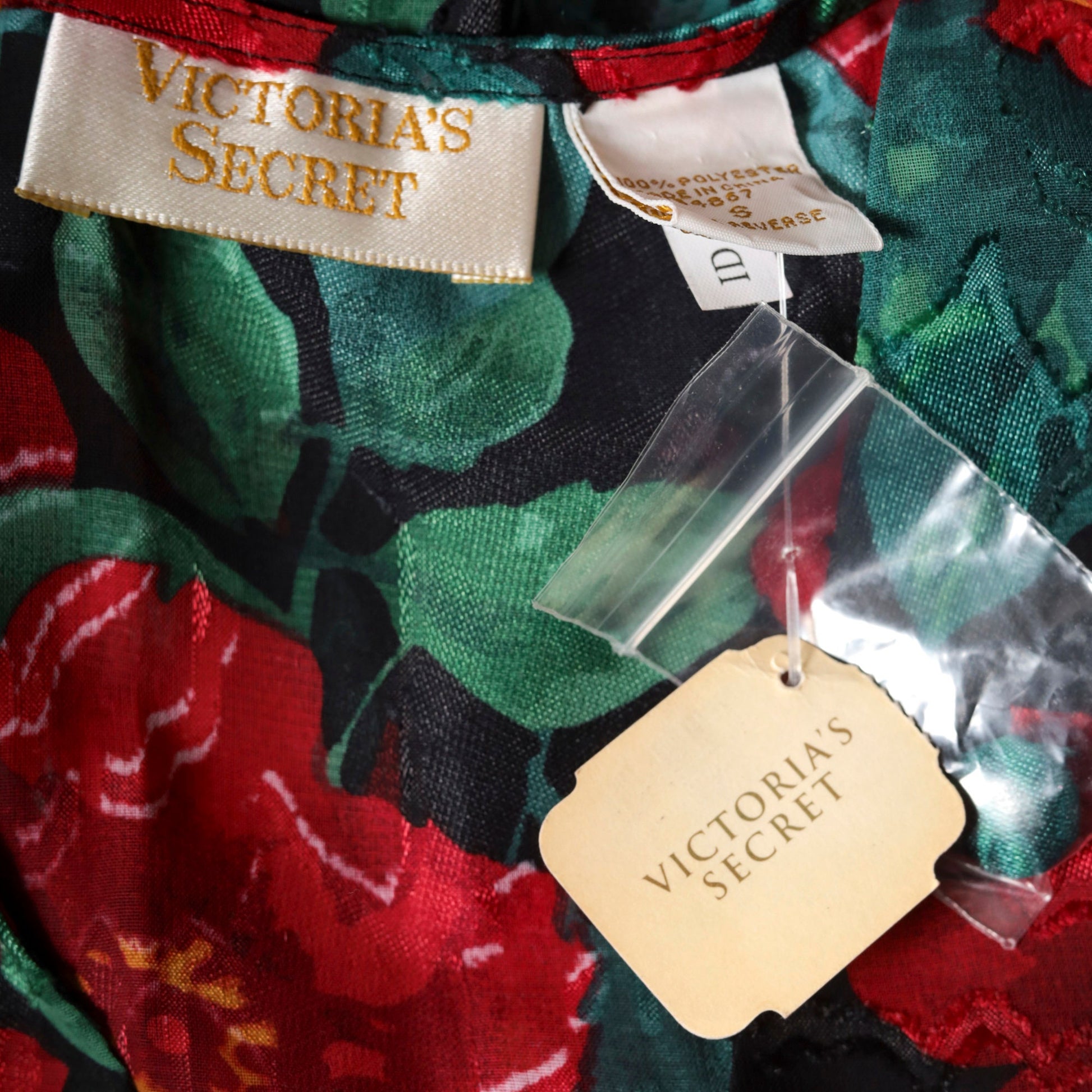 90s Victoria's Secret Floral Burnout Nightgown Long Sleeve Button Up Mini Red Small