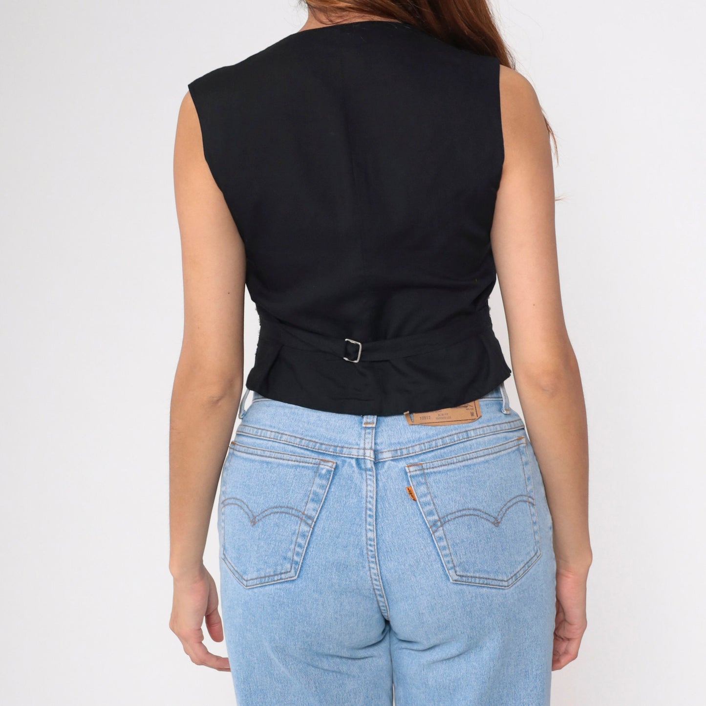 90s Kenar Petites Black Pearl Beaded Vest Lattice Cutout Small