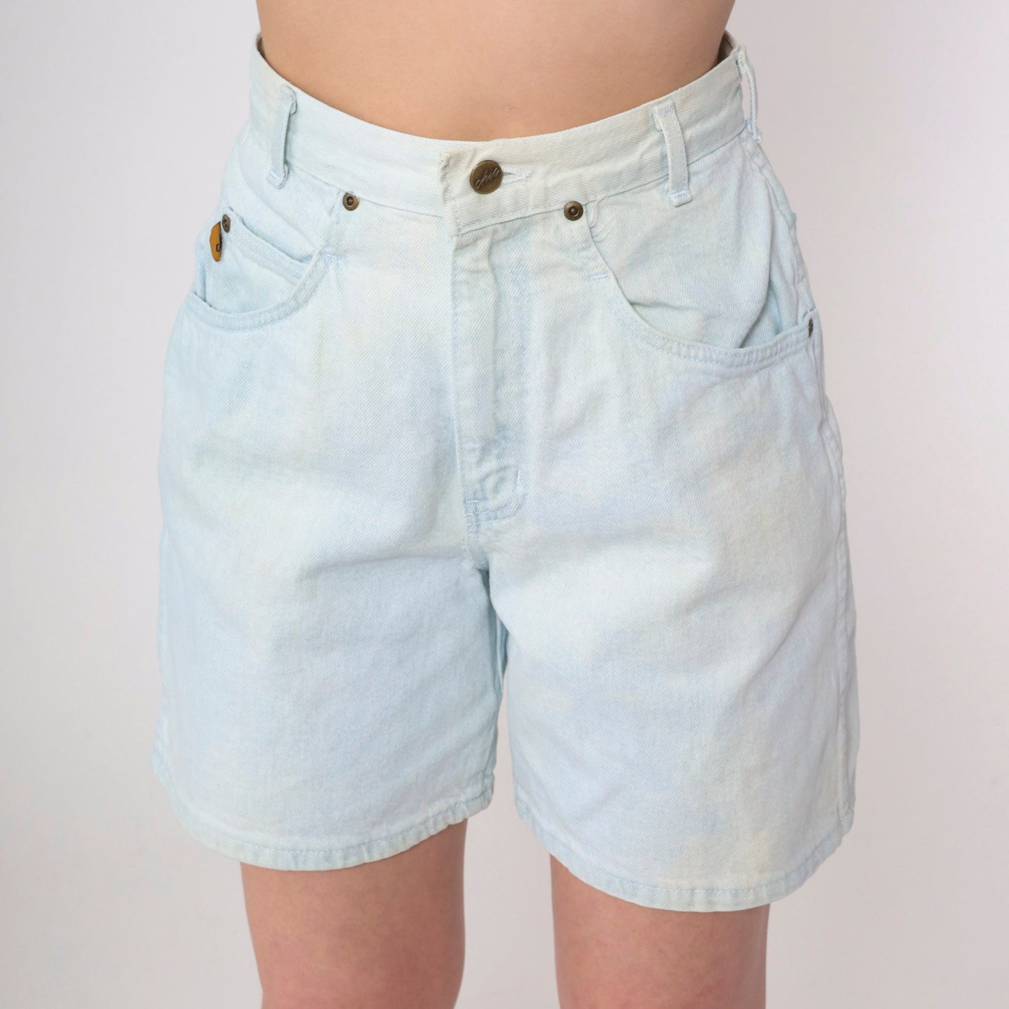 90s Light Wash Denim Shorts High Rise Jean Shorts Stone Wash Small 26