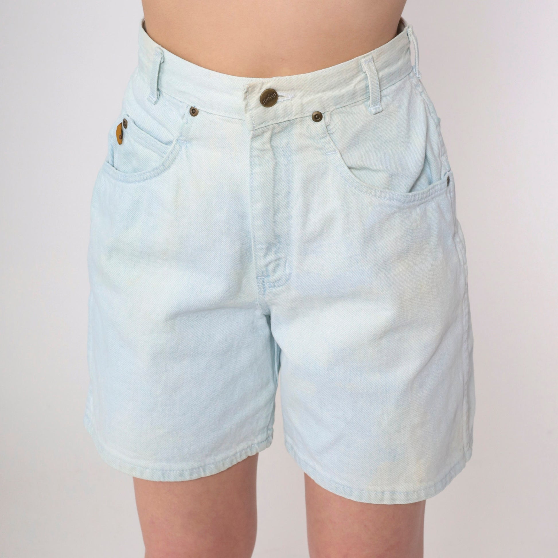 90s Light Wash Denim Shorts High Rise Jean Shorts Stone Wash Small 26