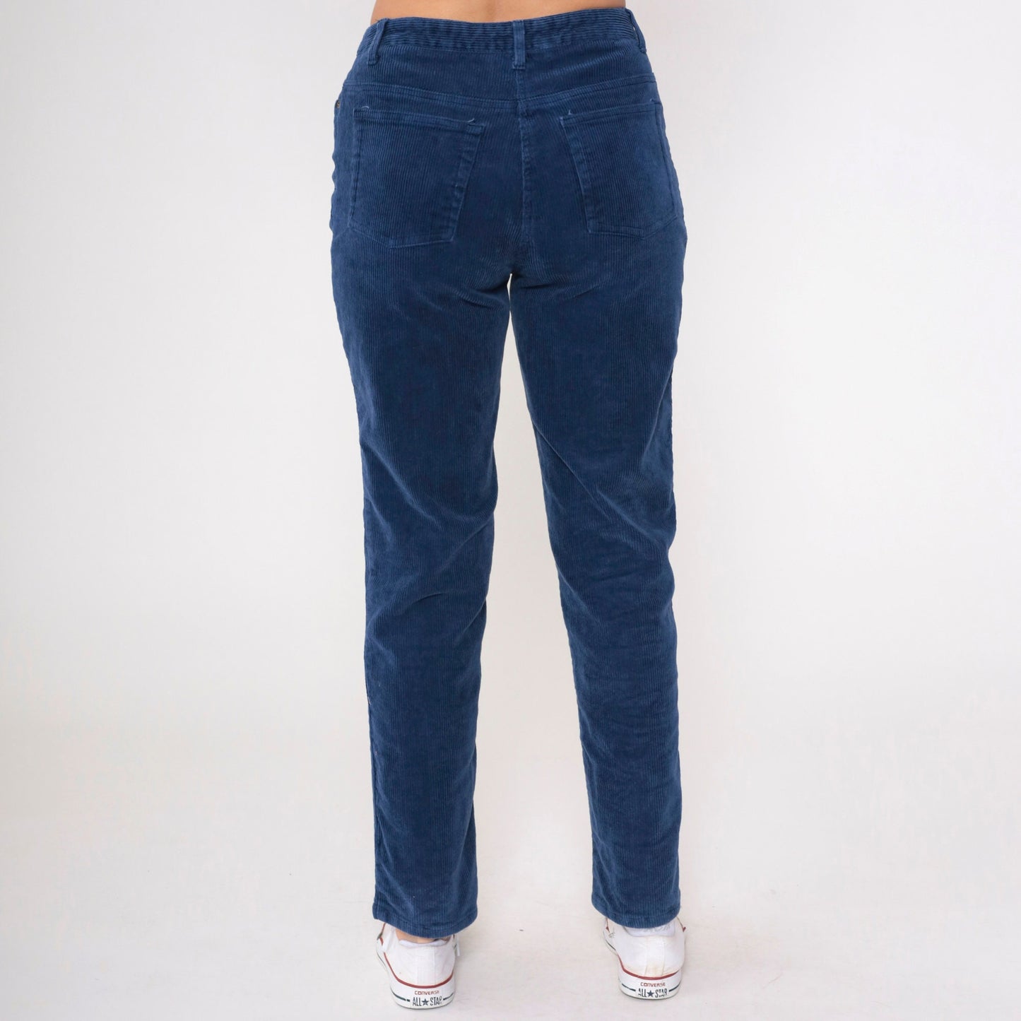 90s Newport News Dark Blue Corduroy High-Waist Tapered Trousers Medium 10