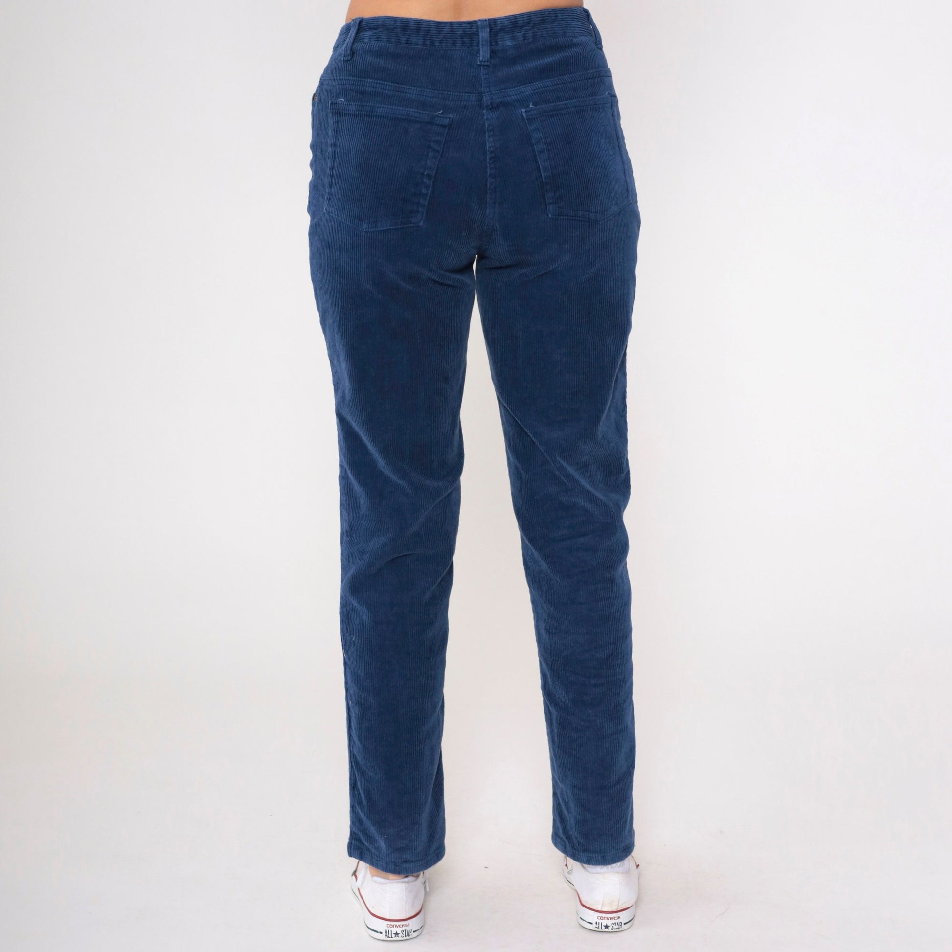 90s Newport News Dark Blue Corduroy High-Waist Tapered Trousers Medium 10
