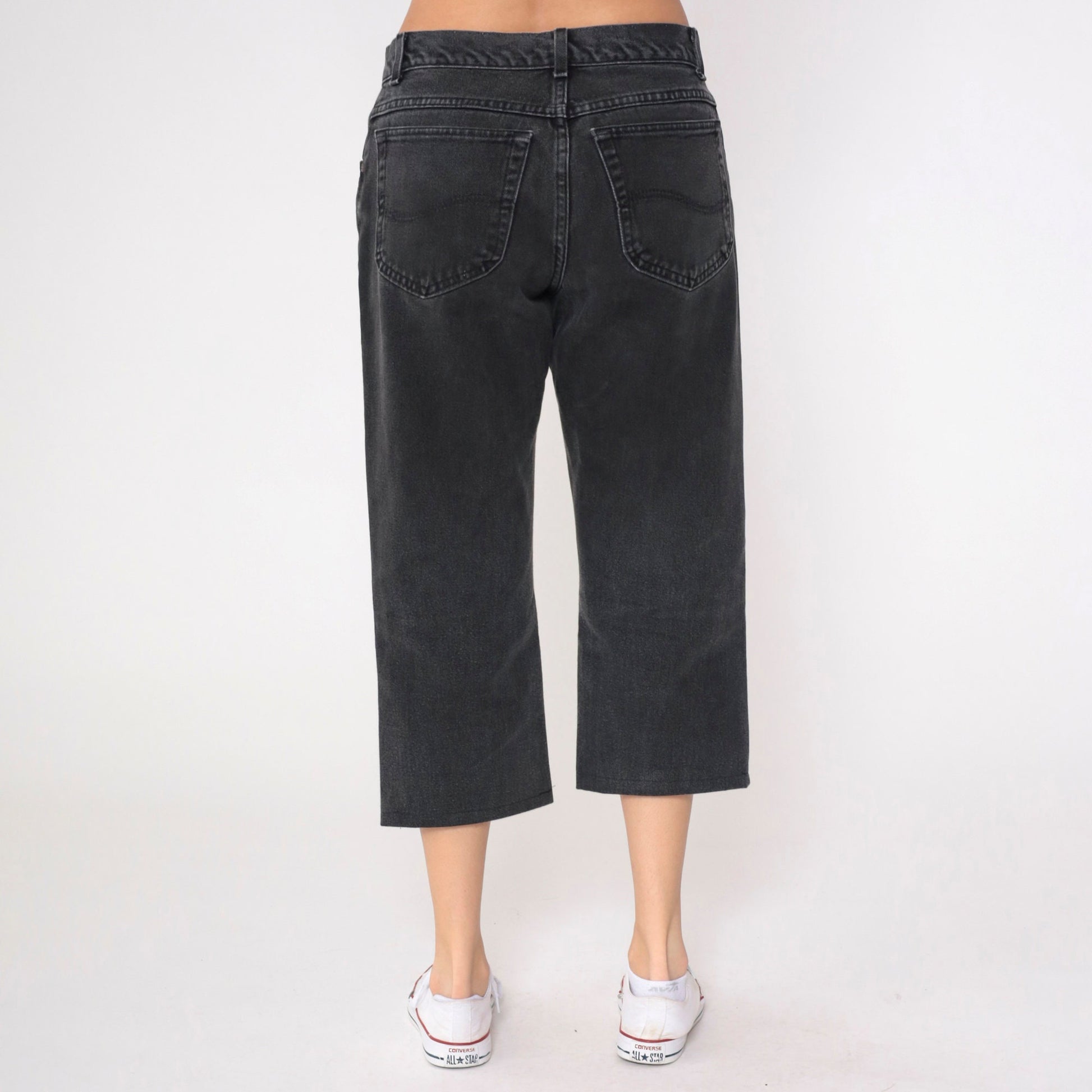 90s Lee Black Denim Straight Leg Jeans High Rise Cropped Men's 33