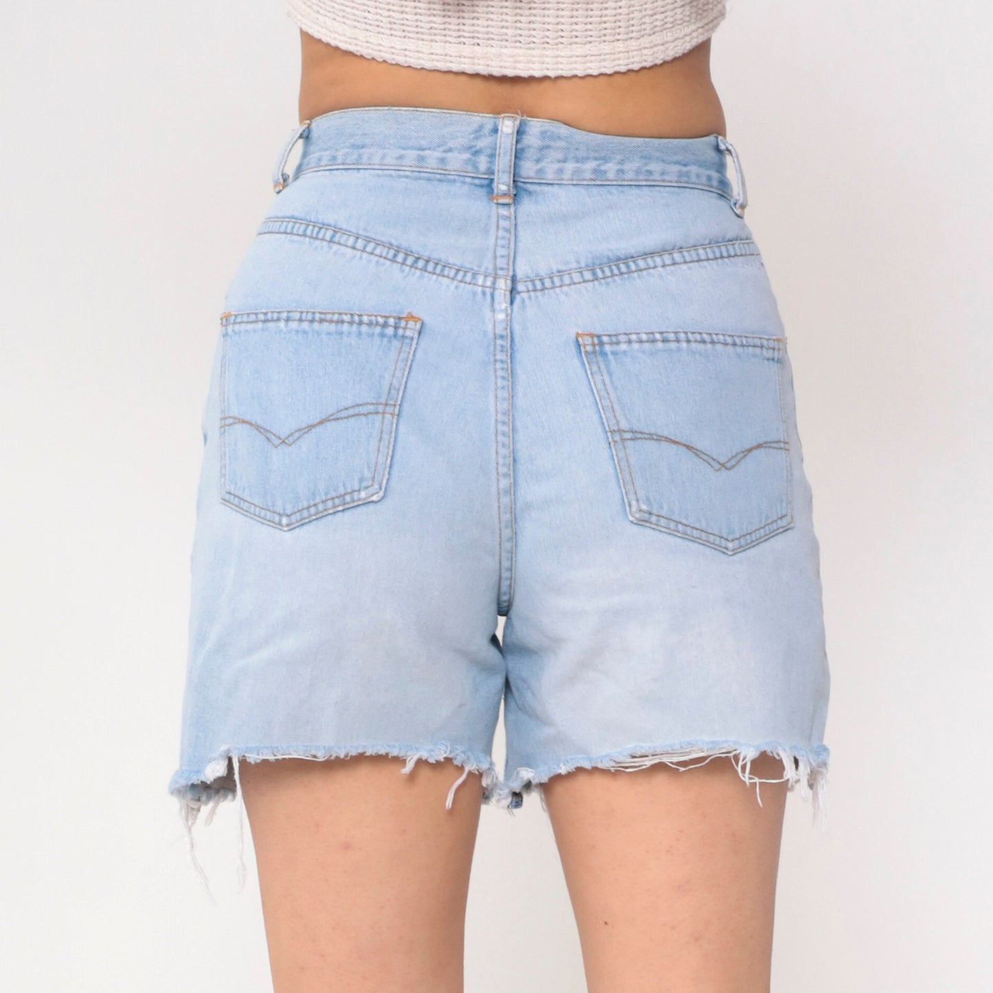 90s Forenza Cutoff Denim Shorts Light Wash High Waisted Frayed Small 6