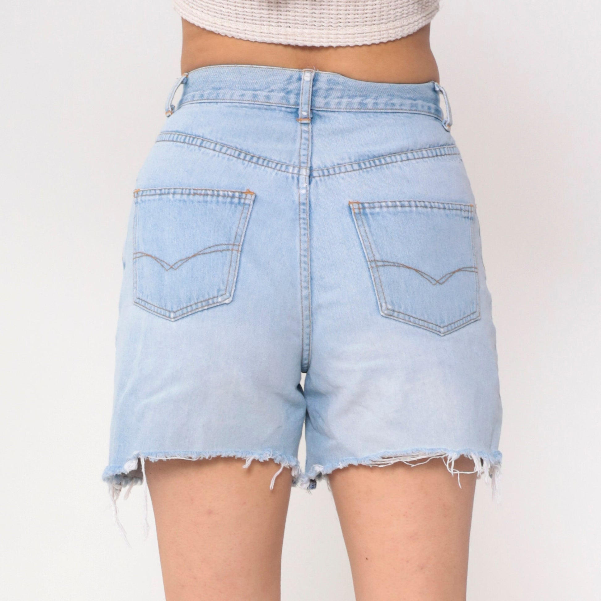 90s Forenza Cutoff Denim Shorts Light Wash High Waisted Frayed Small 6