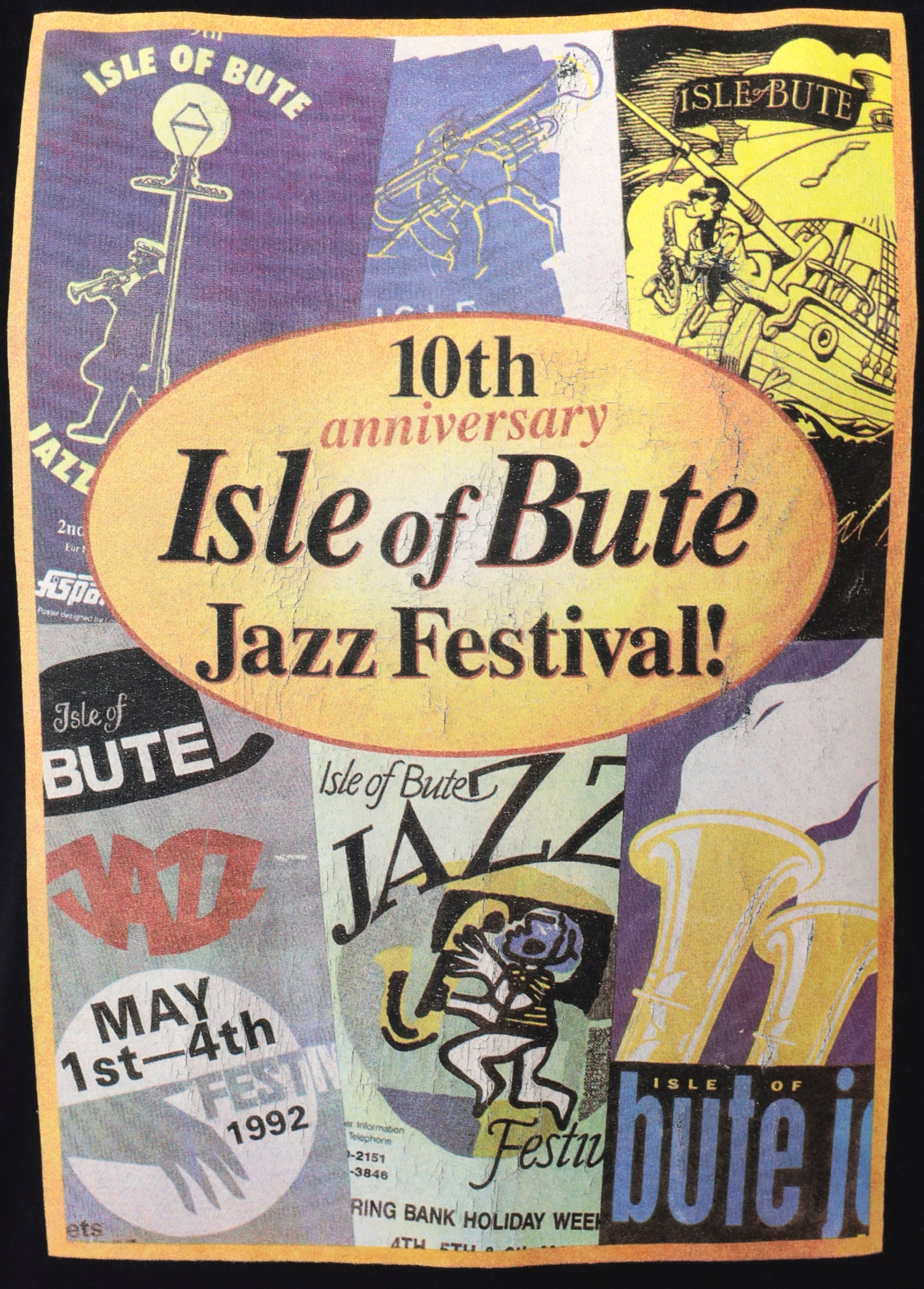 1992 Isle of Bute Jazz Festival 10th Anniversary T-Shirt Black Graphic Tee Medium