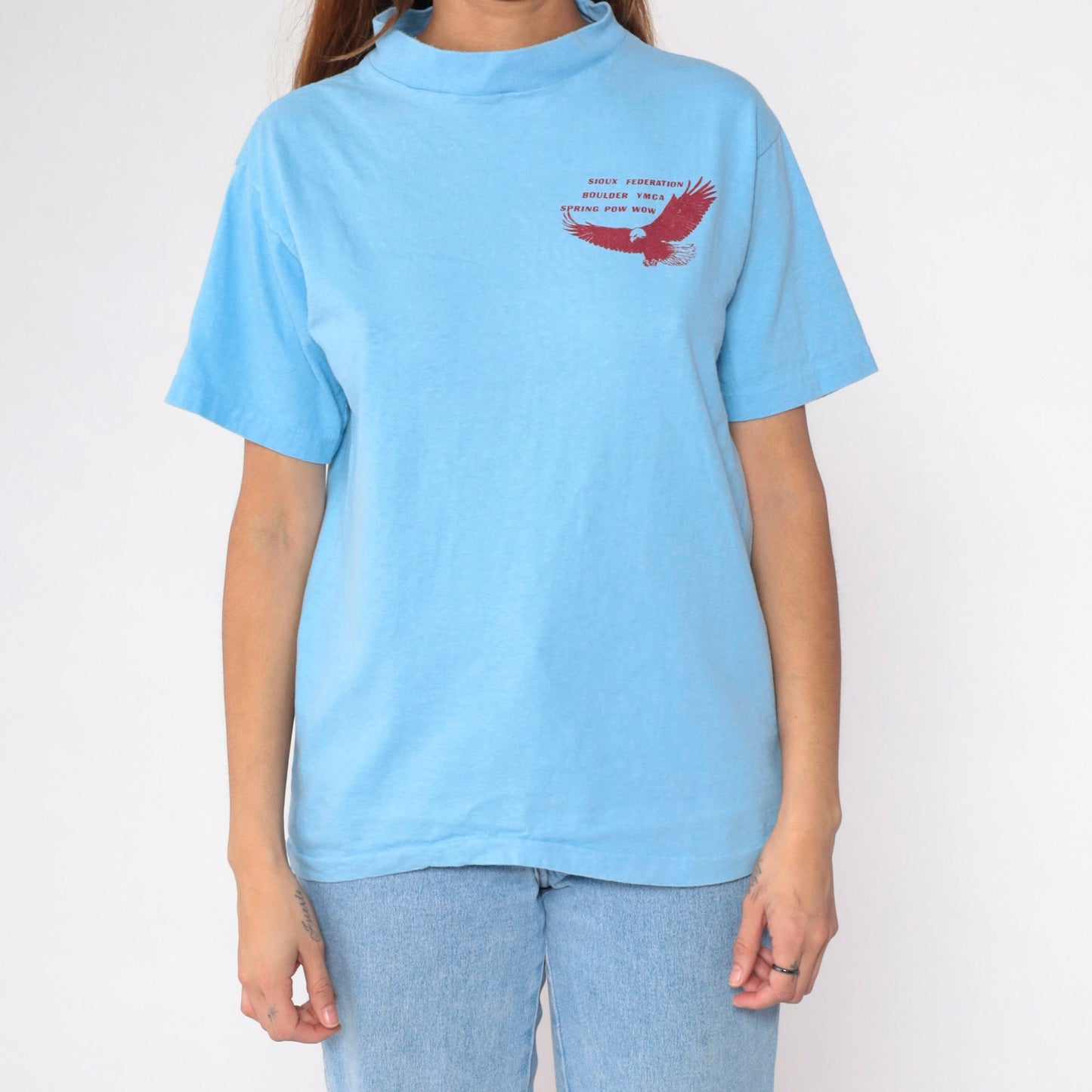 80s Sioux Federation Boulder YMCA Spring Pow Wow Eagle Graphic T-Shirt Cotton Medium