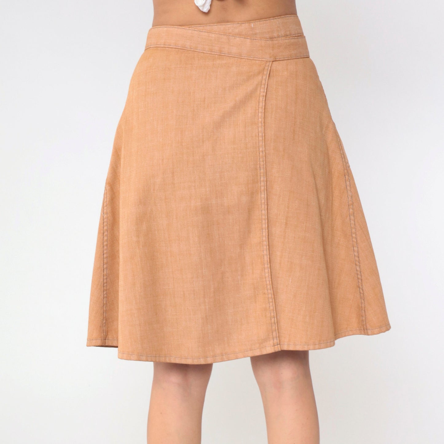 70s Madewell Wrap Skirt Tan Patch Pocket High Waist Knee Length Small