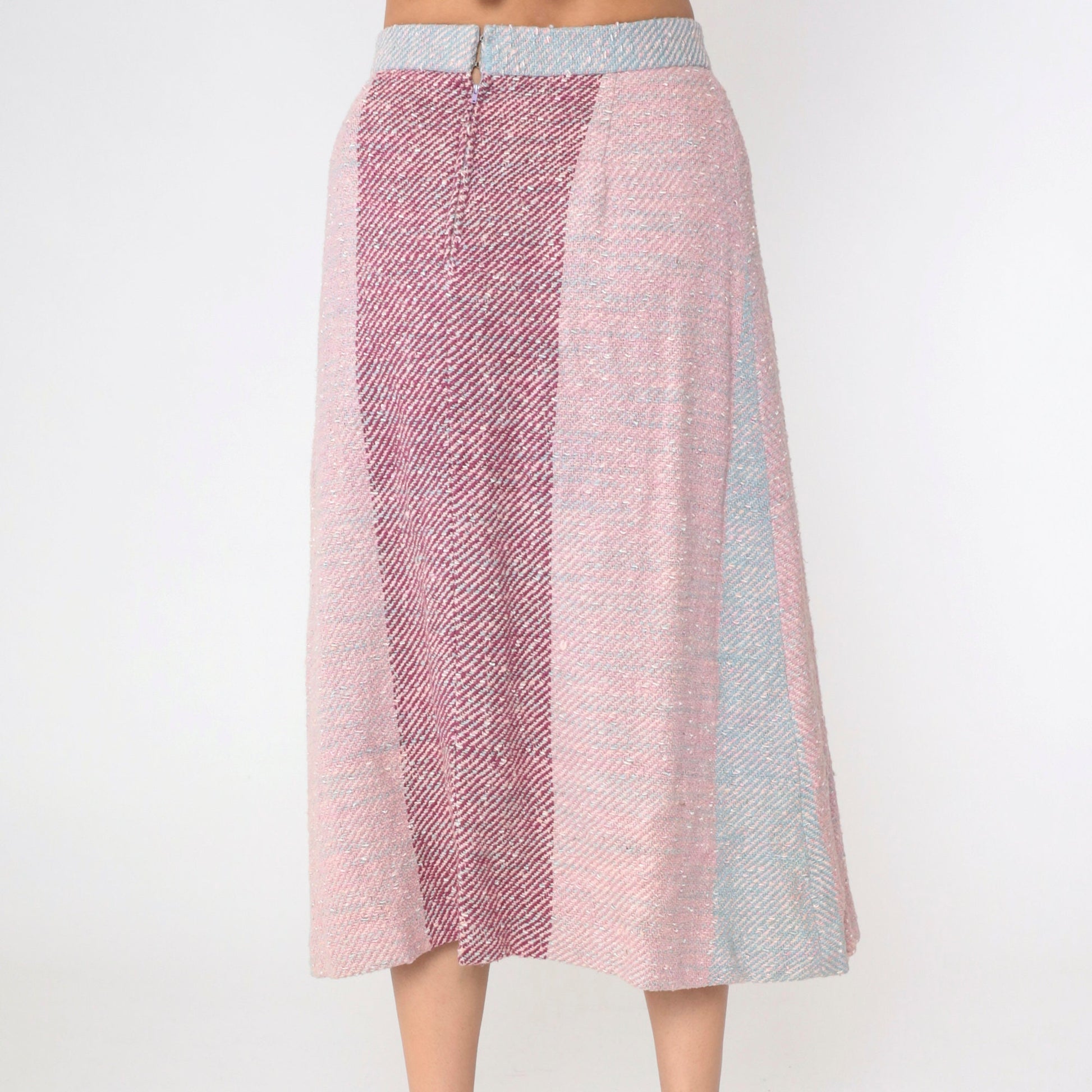 70s Striped Colour Block Midi Skirt High Waist Pink Purple Blue Medium