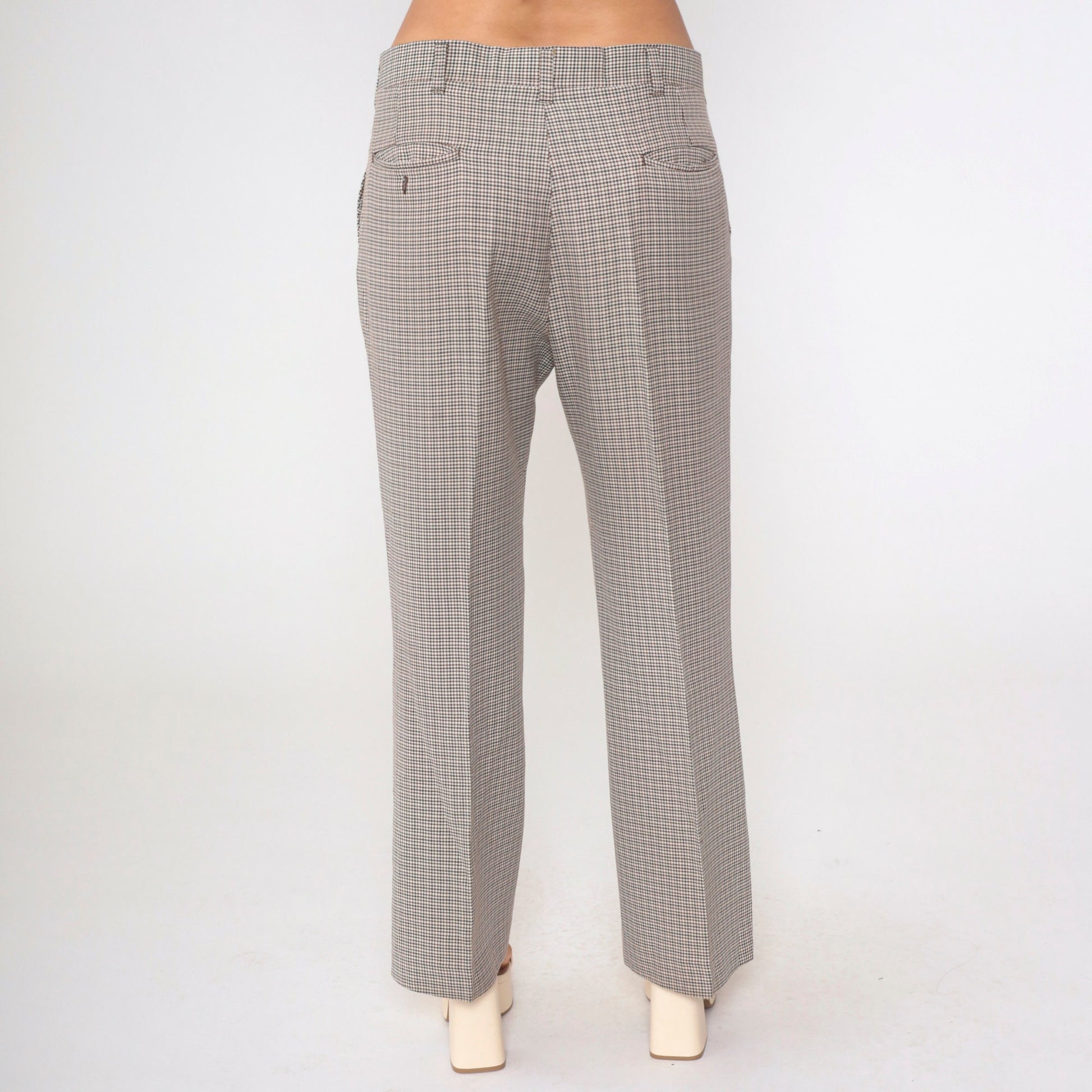 70s Haggar Houndstooth Bell Bottom Trousers Black Brown White High Waist Medium Large