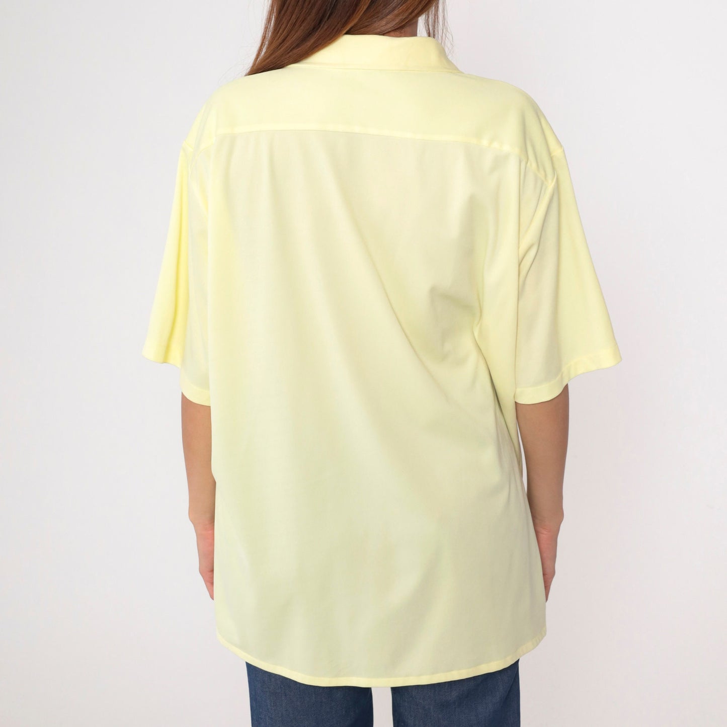 80s Yellow Button-Up Shirt Men's Extra Large Chest Pocket Short Sleeve