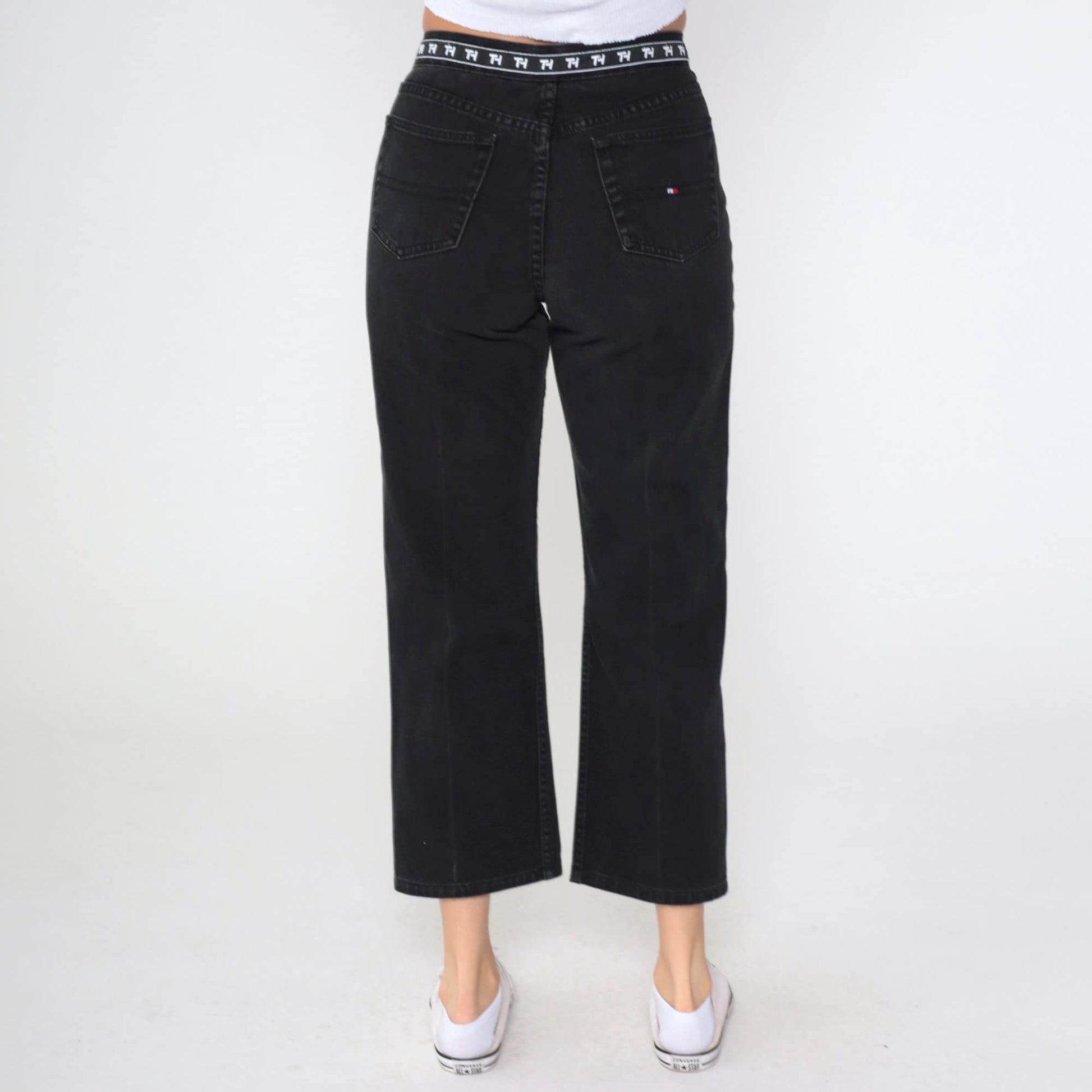 Tommy Hilfiger Y2K Black Denim Ankle Jeans Mid Rise Straight Leg Medium