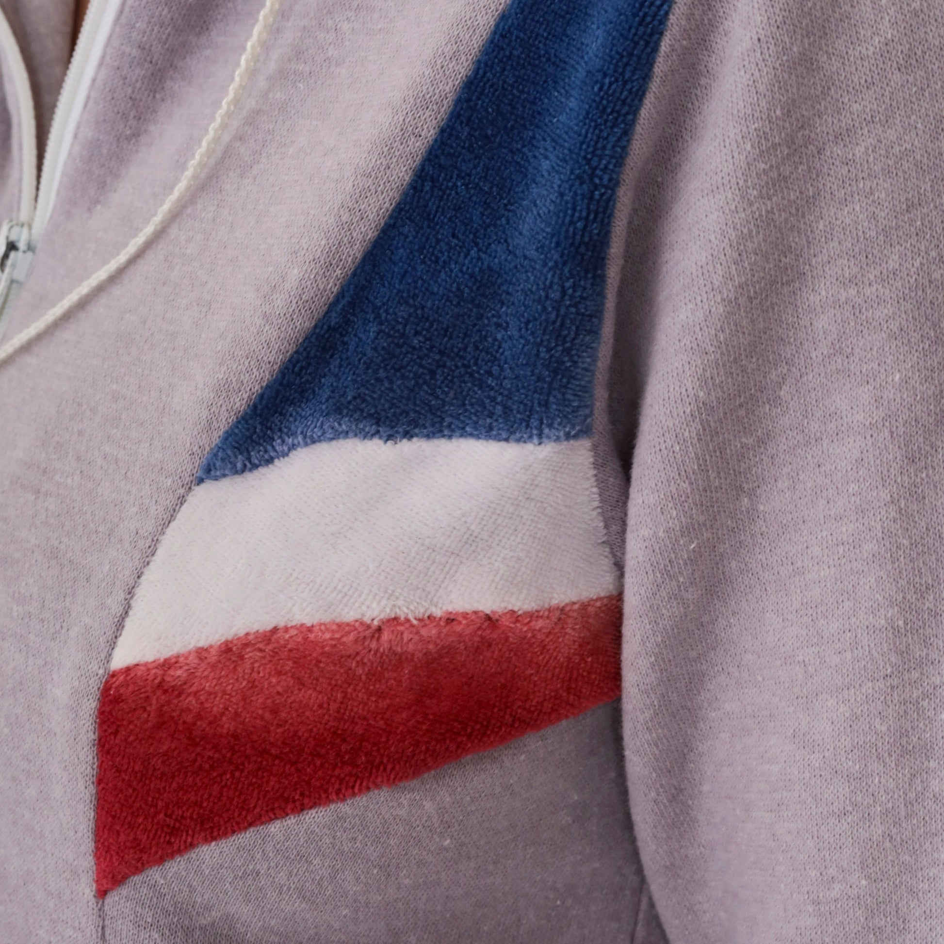 80s Aspen Hooded Track Jacket Grey Velour Striped Zip-Up Hoodie Small