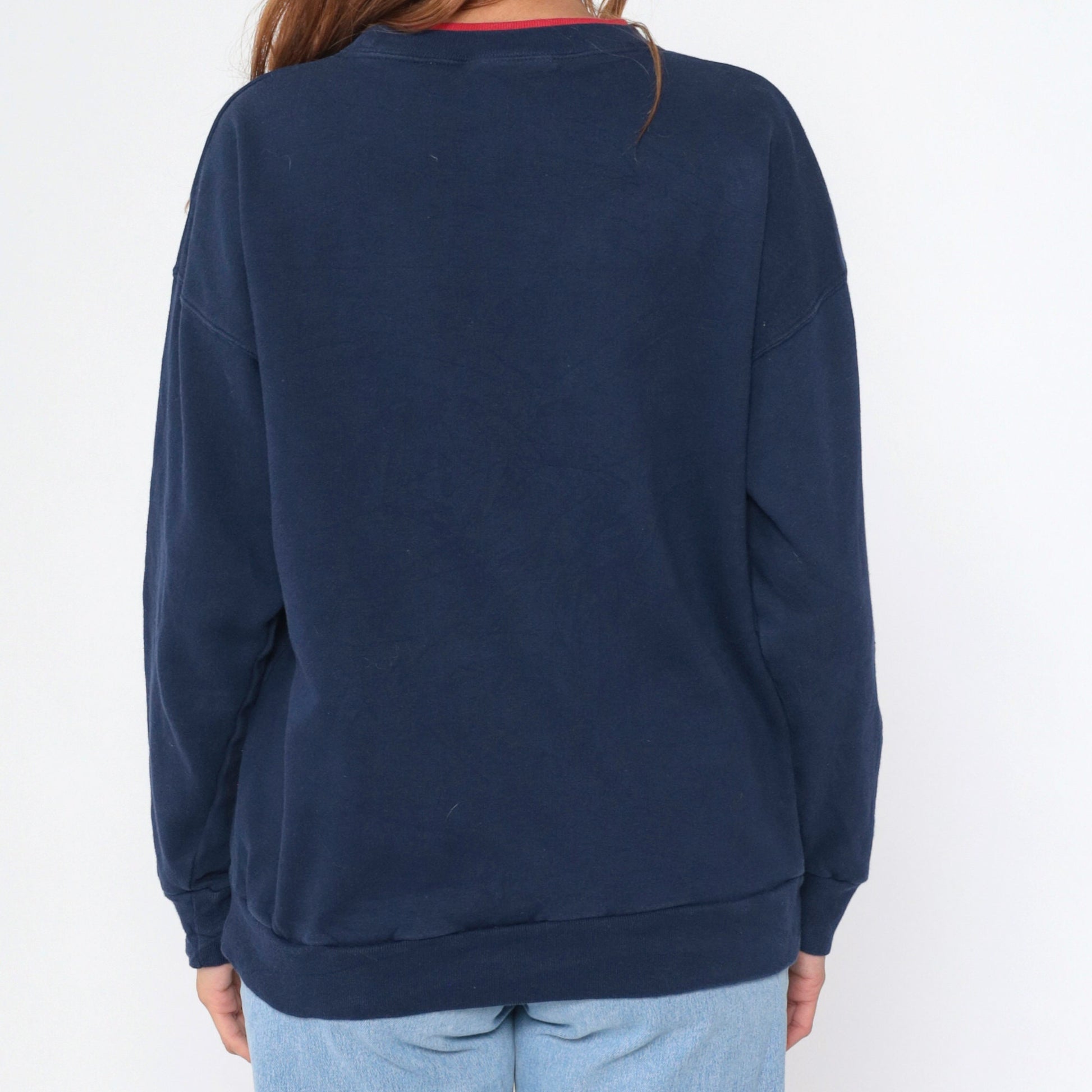 Y2K Dog Sweatshirt Navy Blue Rhinestone Embroidered Heart Pawprints Medium