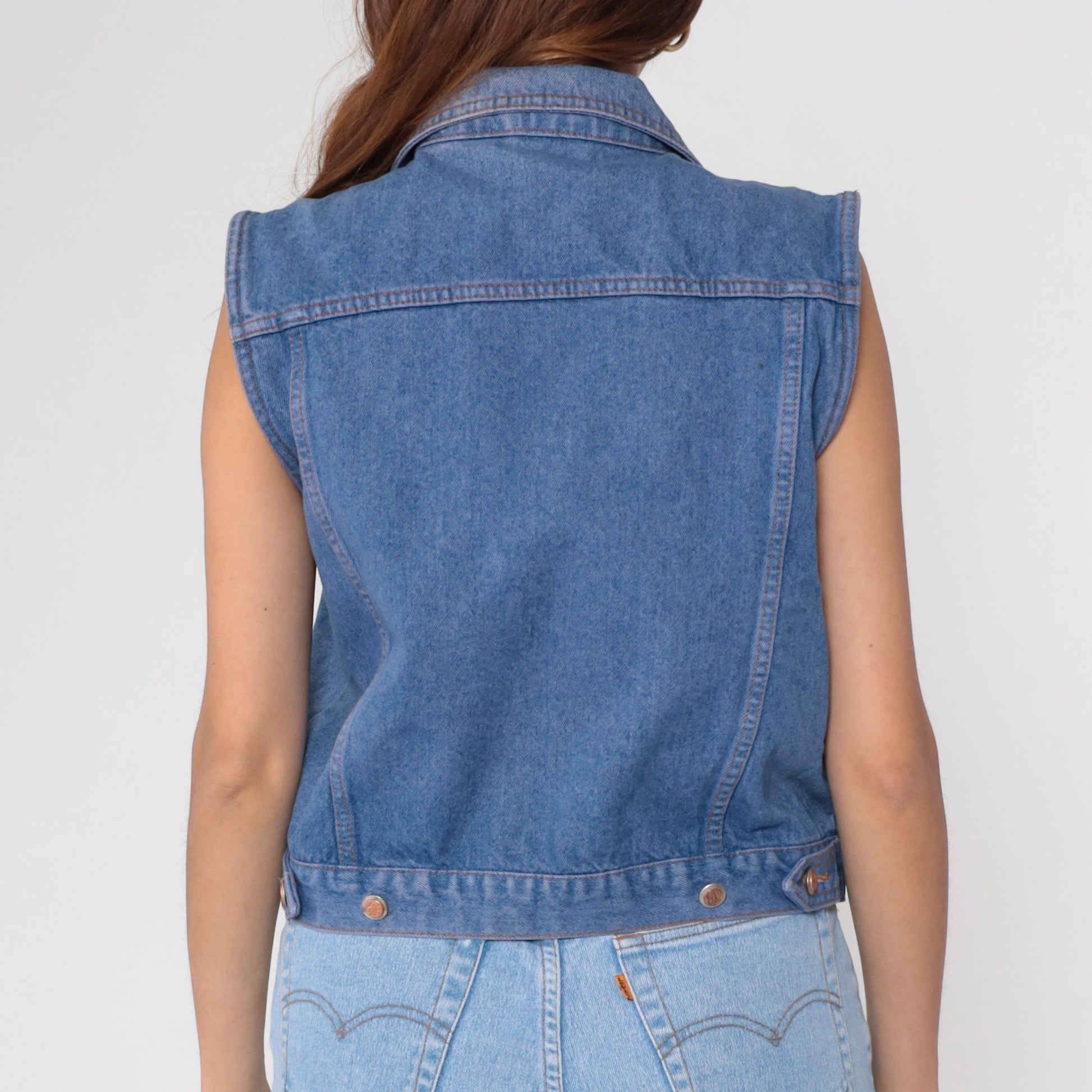 90s Bill Blass Cropped Denim Vest Blue Jean Sleeveless Button-Up Medium