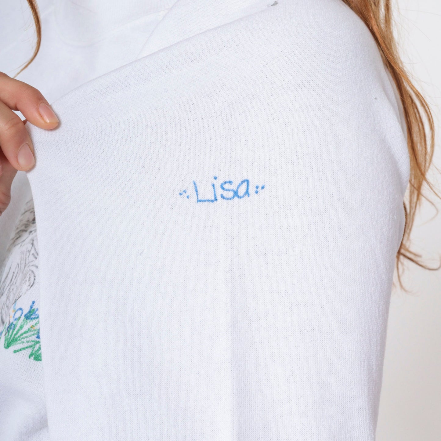 90s Hand Painted Cat Lisa Sweatshirt White Hanes Raglan Medium
