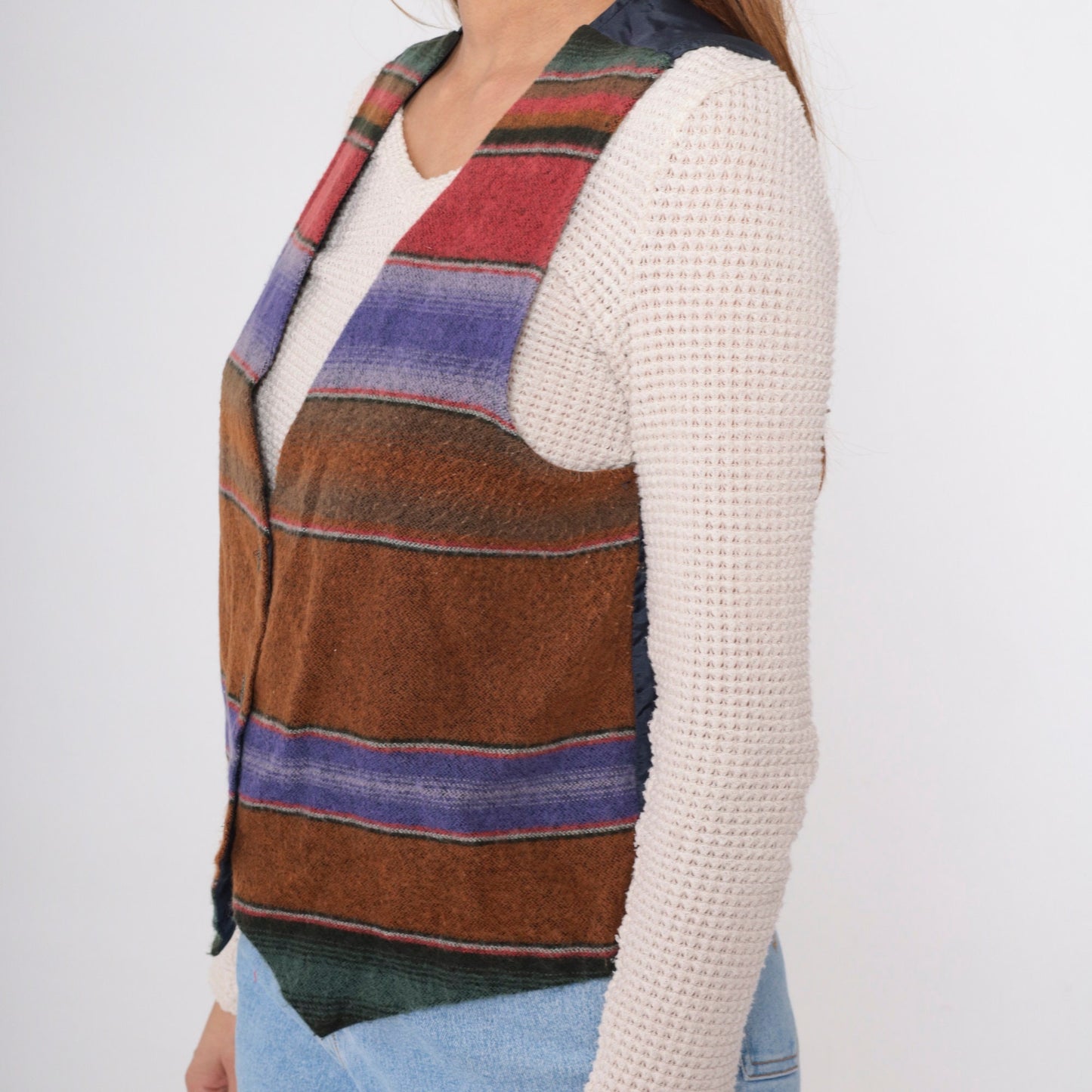 90s Fritzi Sport Southwestern Vest Brown Striped Button-Up Medium