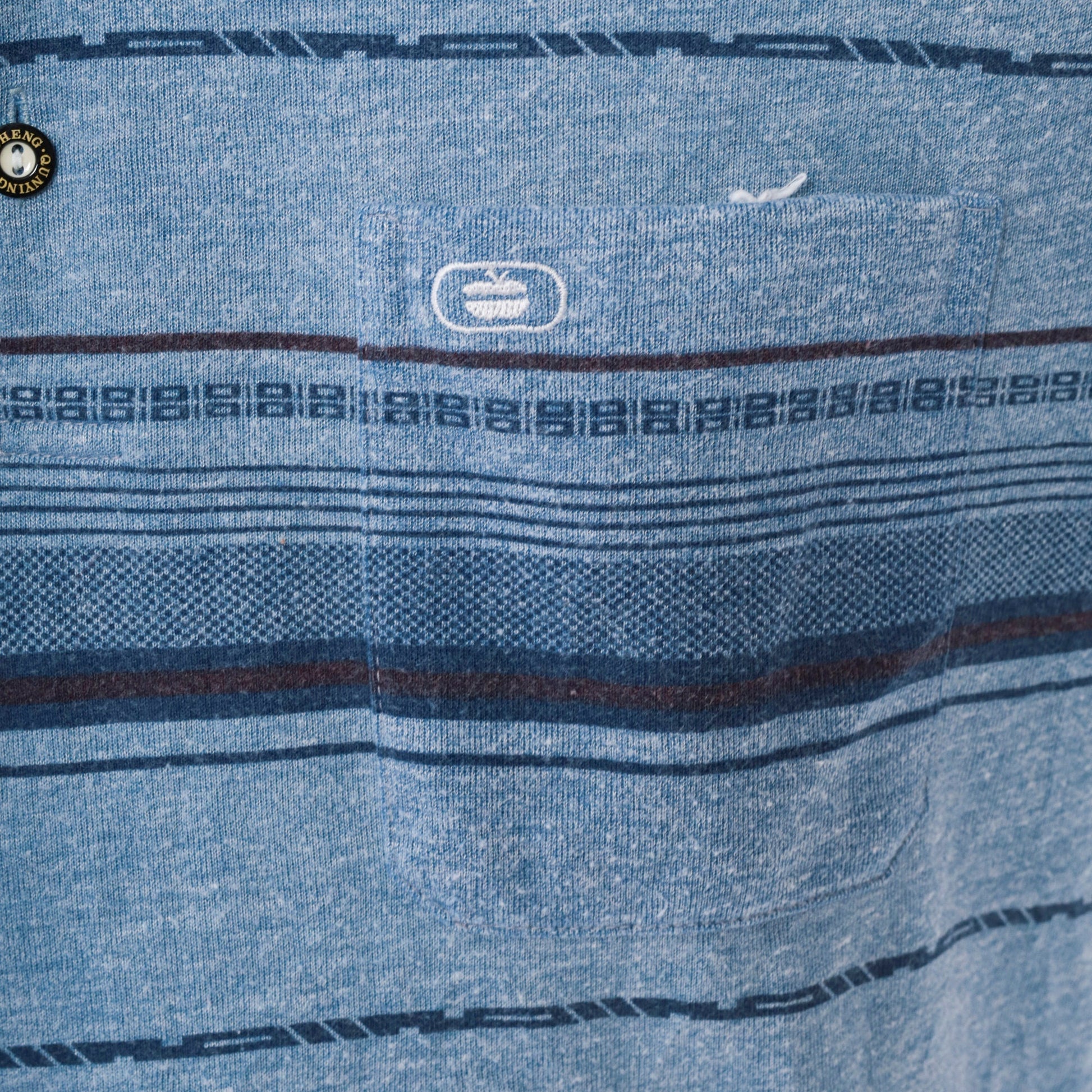 90s Blue Striped Long Sleeve Polo Shirt Men's Small