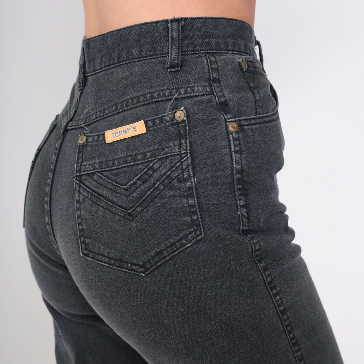 90s Black High-Waist Slim Straight Jeans Faded Denim Small 27