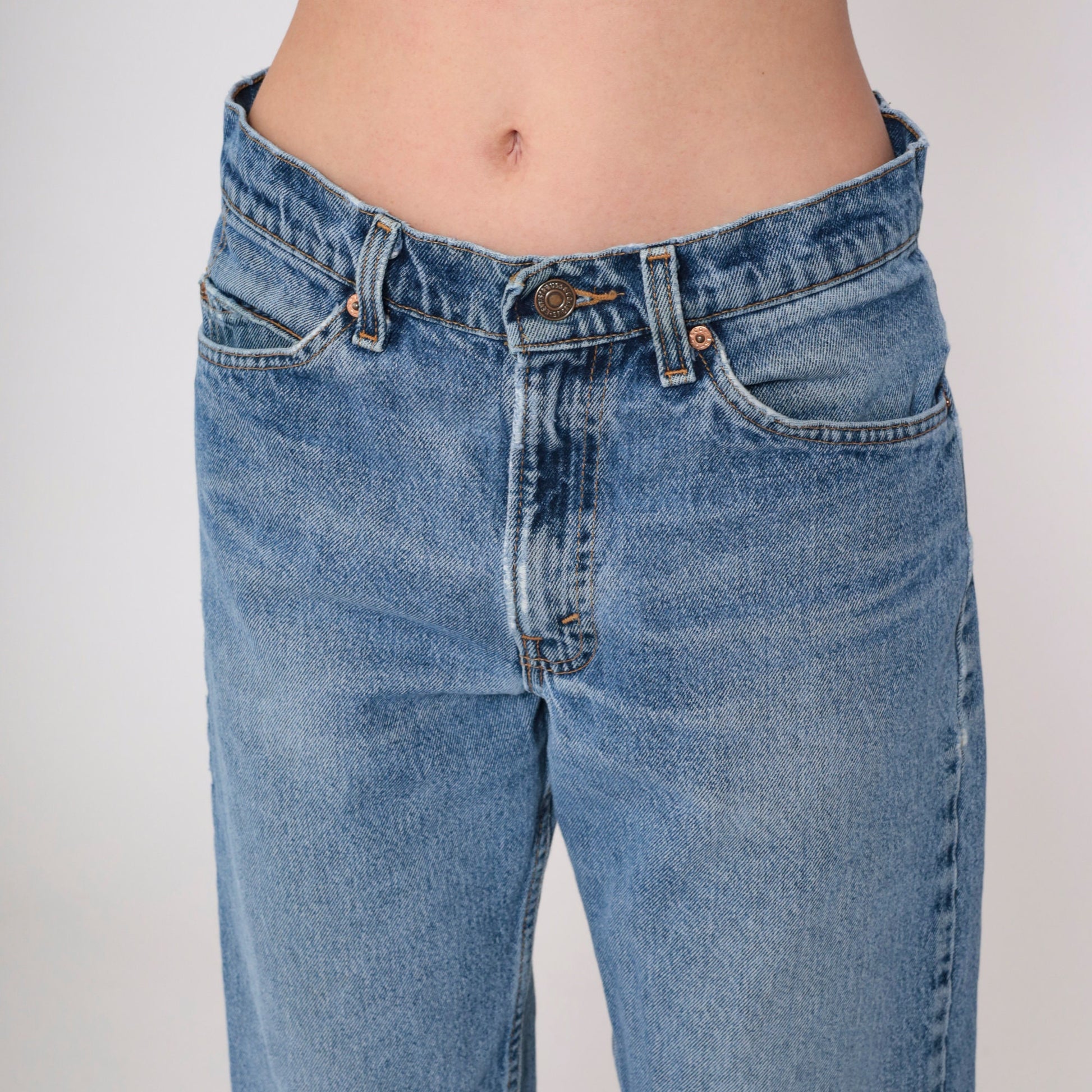 90s Levi's 555 Relaxed Straight Leg Jeans Distressed Blue Denim 31x30