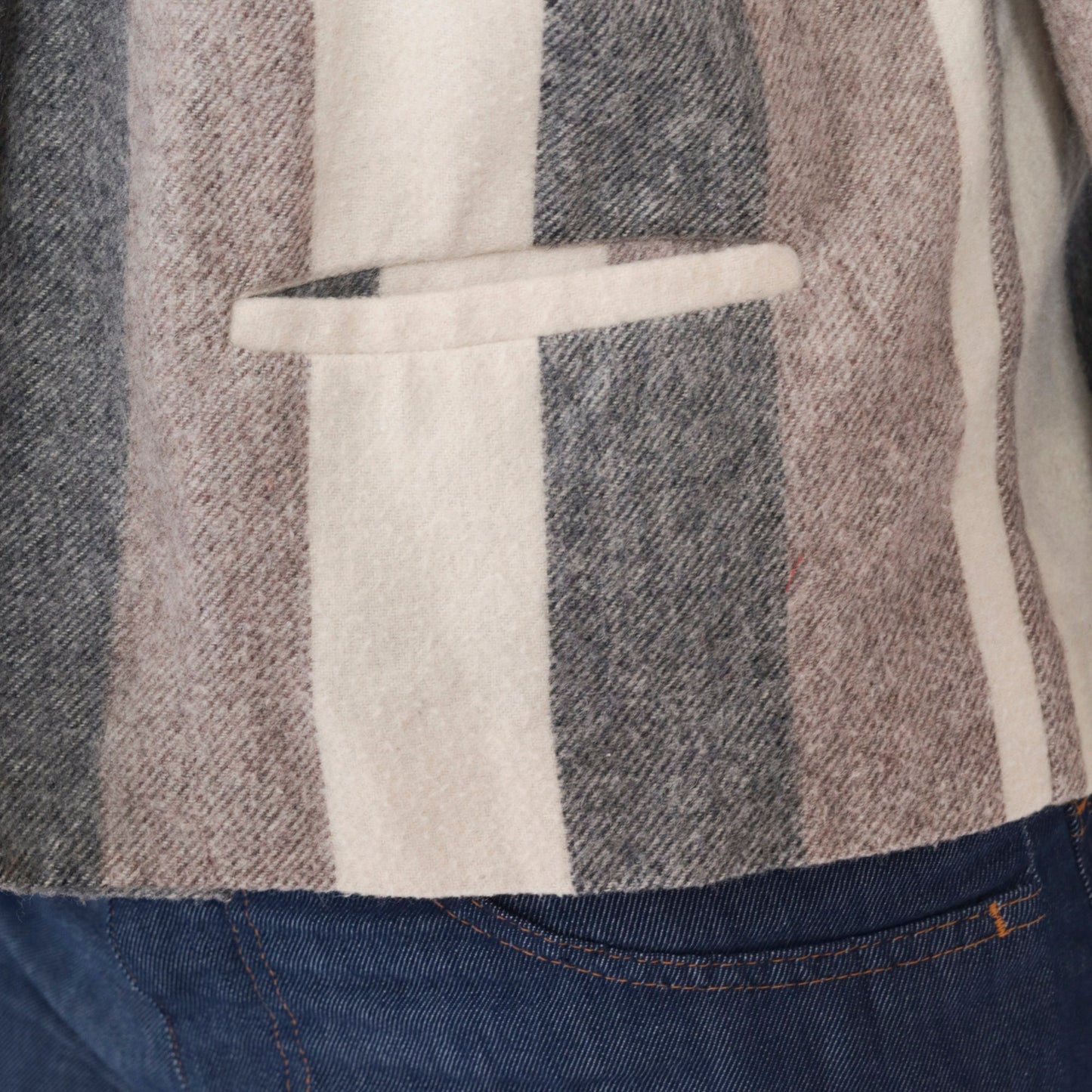 80s Striped Wool Blend Blazer Open Front Jacket Grey Brown Cream Small Medium