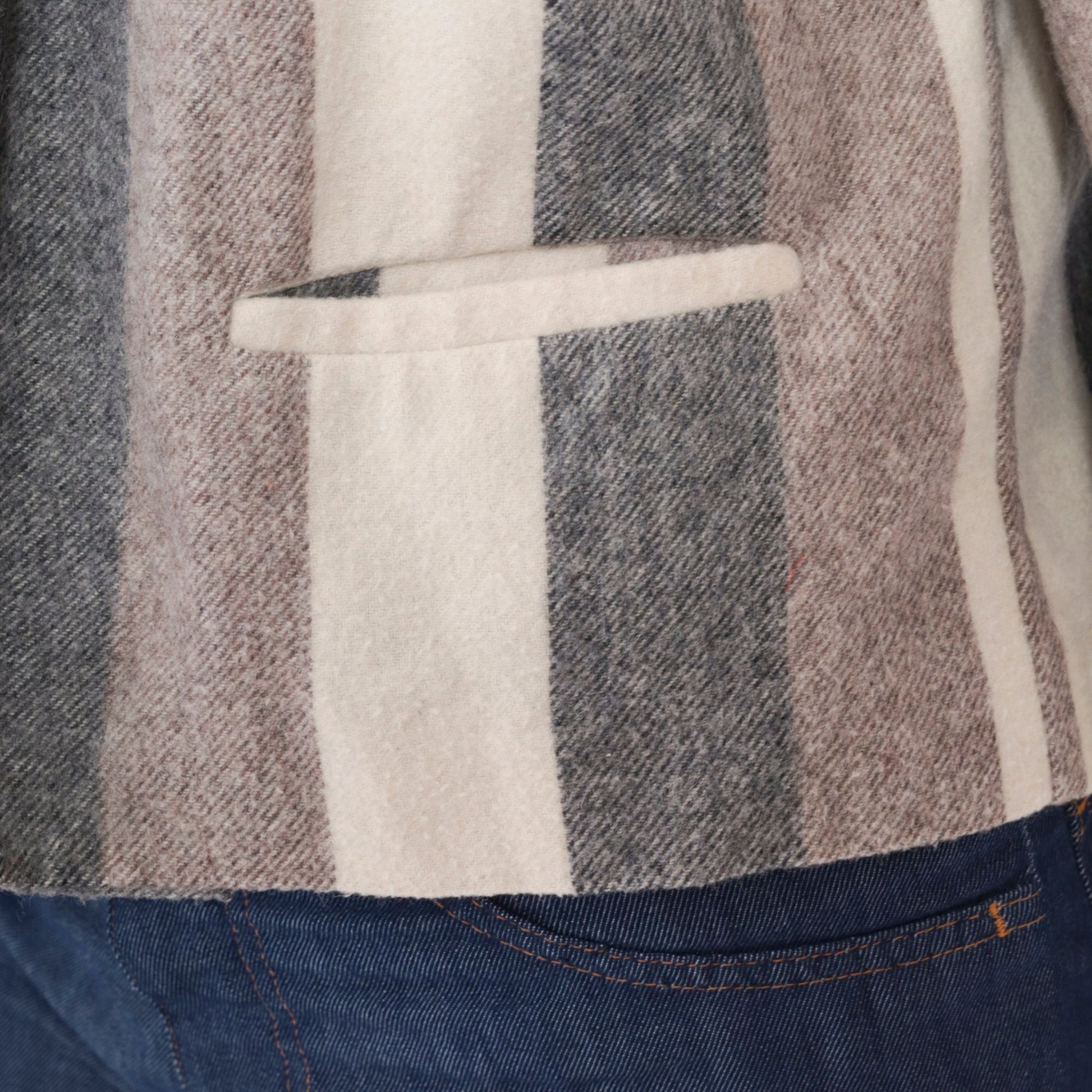 80s Striped Wool Blend Blazer Open Front Jacket Grey Brown Cream Small Medium