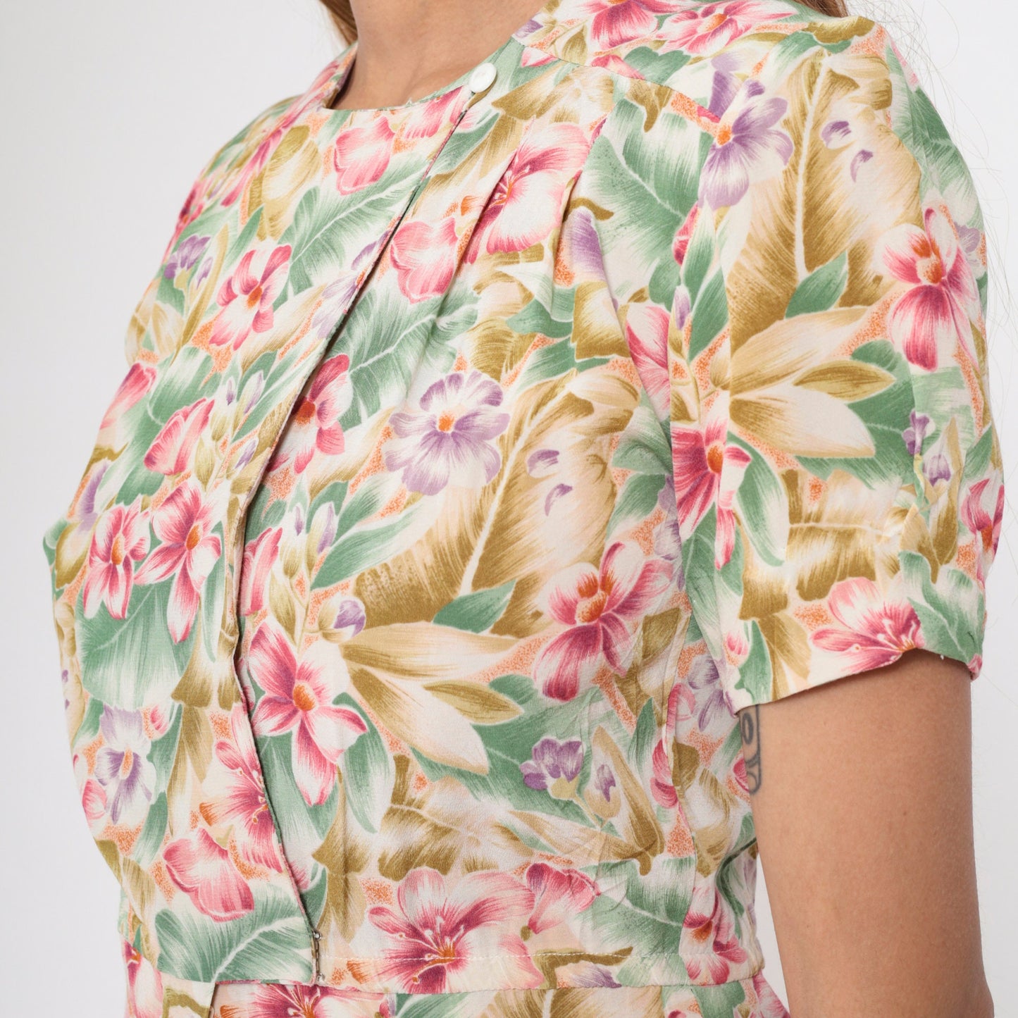 90s Liz Claiborne Tropical Floral Mini Dress Surplice Neckline Small