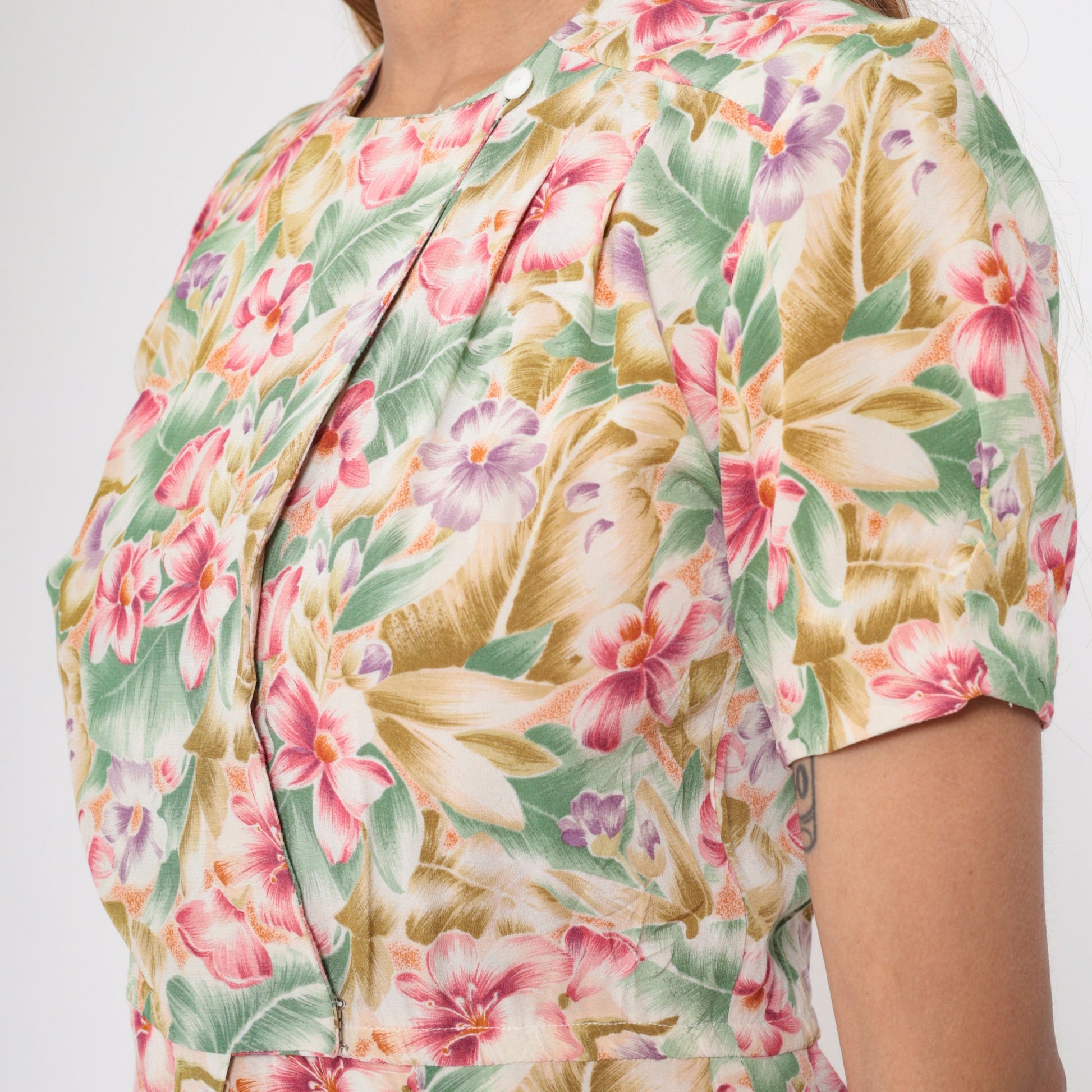 90s Liz Claiborne Tropical Floral Mini Dress Surplice Neckline Small