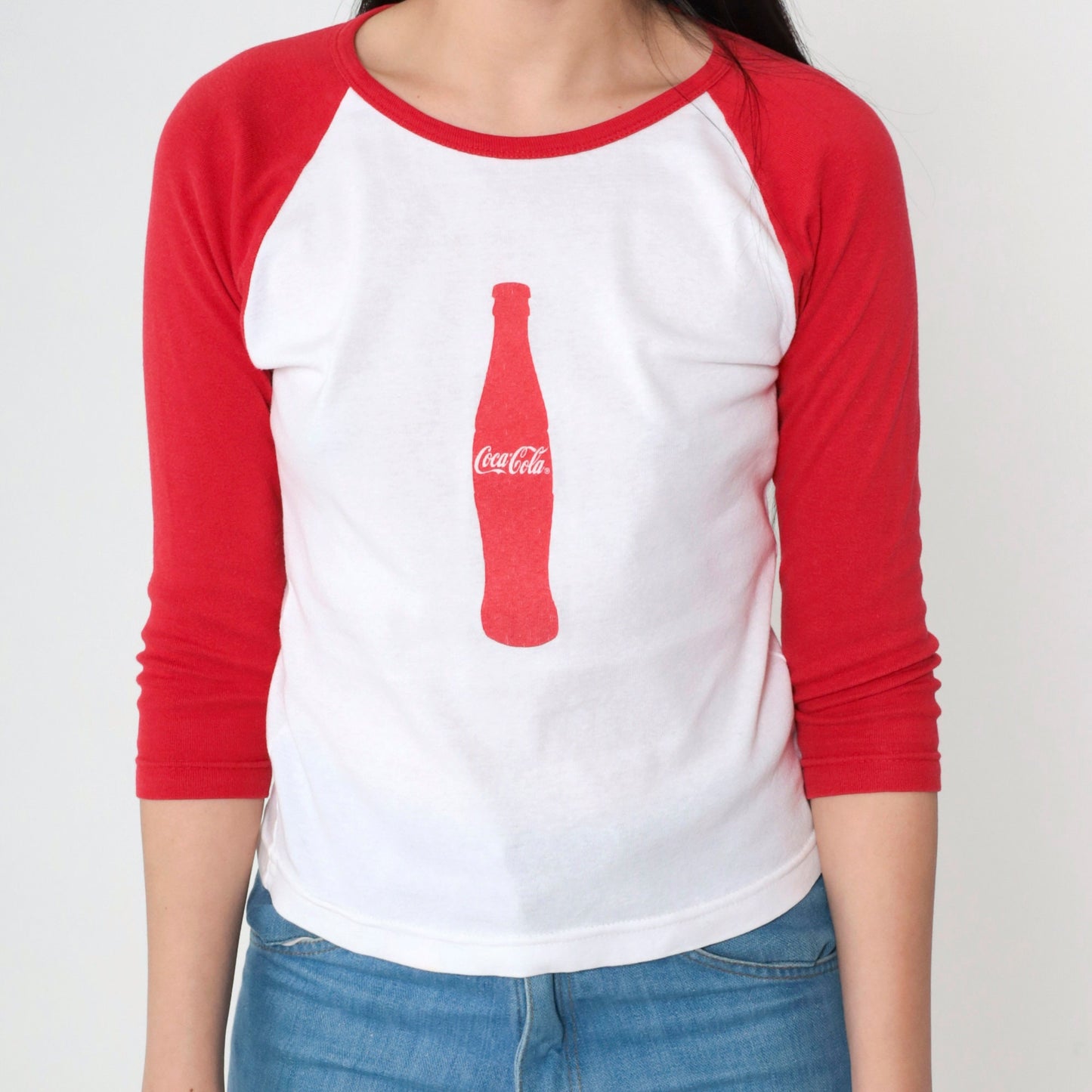 00s Coca-Cola Roberts Baseball Tee White Red Graphic Raglan Small S