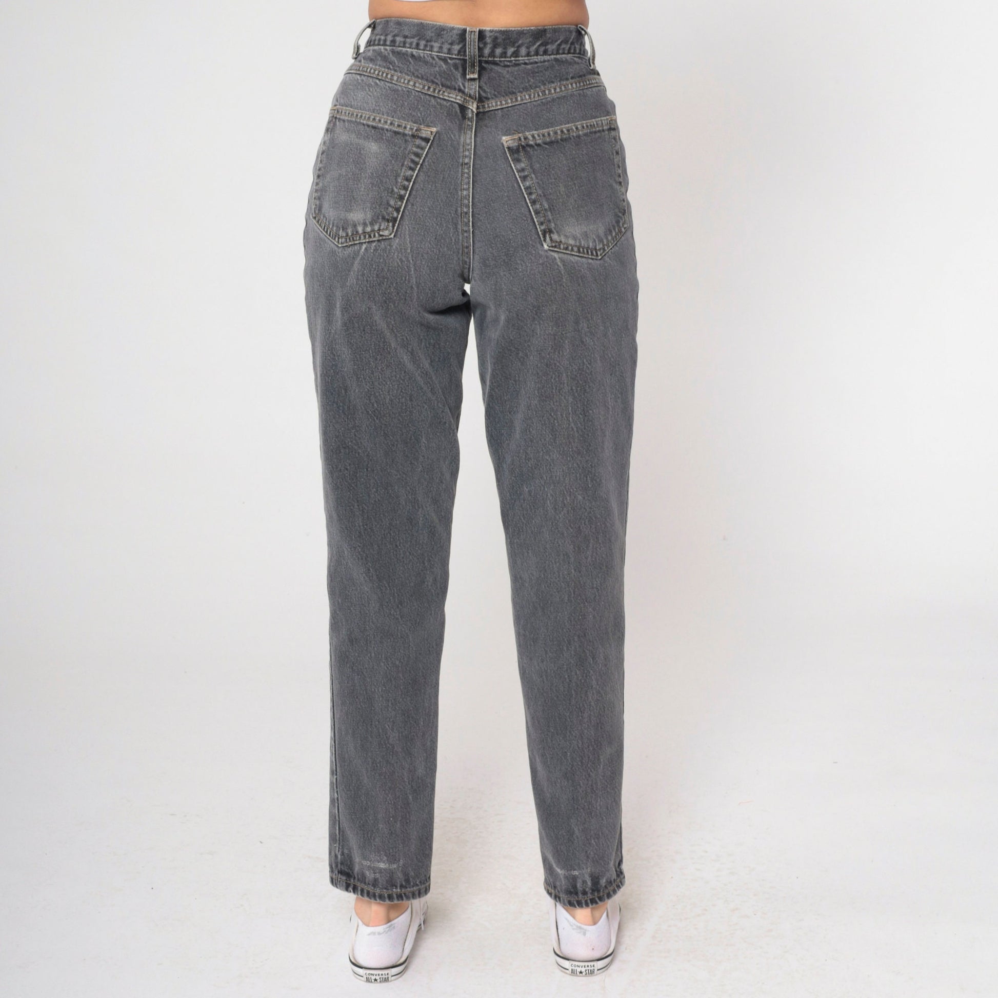 90s Basic Editions Grey Mom Jeans High Waist Tapered Denim Small 28